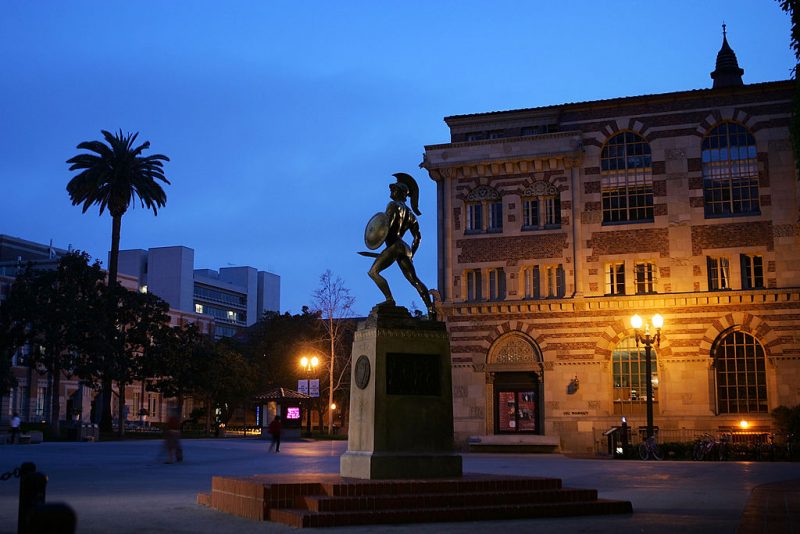 LOS ANGELES, CA - APRIL 06: A statue of the school mascot, the Trojan, stands on the campus of the University of Southern California (USC) on March 6, 2007 in Los Angeles, California. A growing investigation by New York State Attorney General Andrew M. Cuomo into the relationships between student loan companies and universities reports that financial aid directors at USC, Columbia University, and the University of Texas at Austin allegedly held shares in a student loan company recommended by each university, yielding significant profits for the directors. One of the directors made more than $100,000, according to Cuomo's office. (Photo by David McNew/Getty Images)