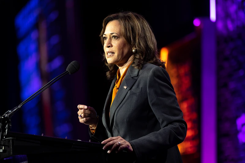 WASHINGTON, DC - MAY 03: U.S. Vice President Kamala Harris delivers remarks at the Emily's List gala on May 03, 2022 in Washington, DC. Harris spoke at the 30th anniversary celebration of the pro-choice organization a day after a published report revealed that the Supreme Court is poised to overturn the 1973 landmark Roe v. Wade, which created a constitutional right to abortion. (Photo by Kevin Dietsch/Getty Images)