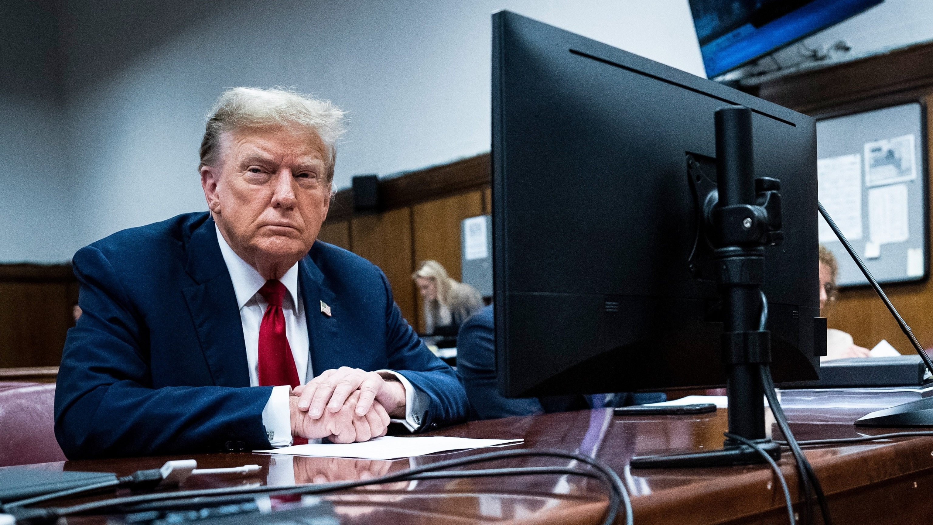 PHOTO: Former President Donald Trump appears ahead of the start of jury selection at Manhattan Criminal Court, Apr. 15, 2024, in New York City. 