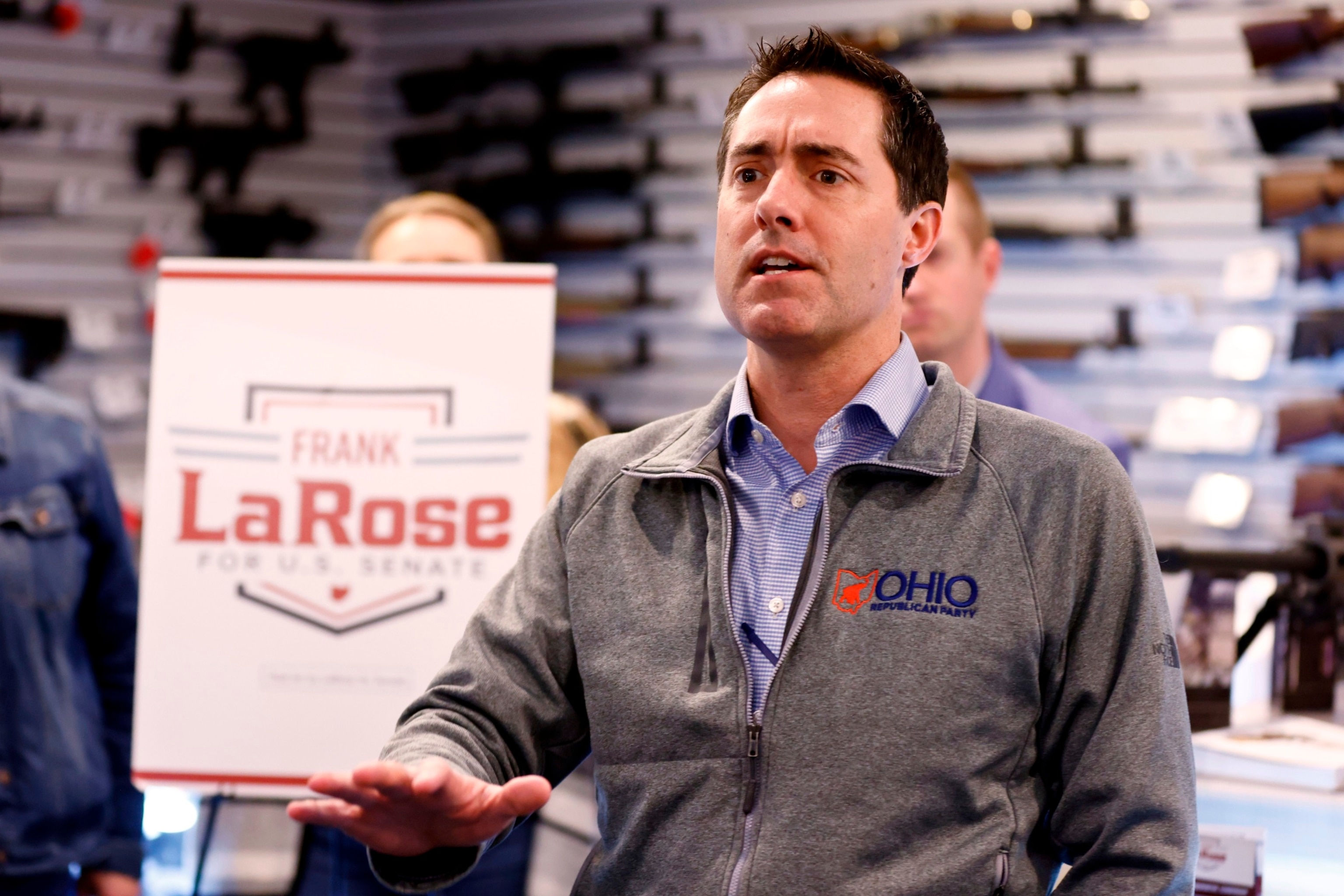 PHOTO: Ohio Secretary of State and Republican candidate for U.S. Senate Frank LaRose speaks to supporters during a campaign event in Hamilton, Ohio, March 18, 2024. 