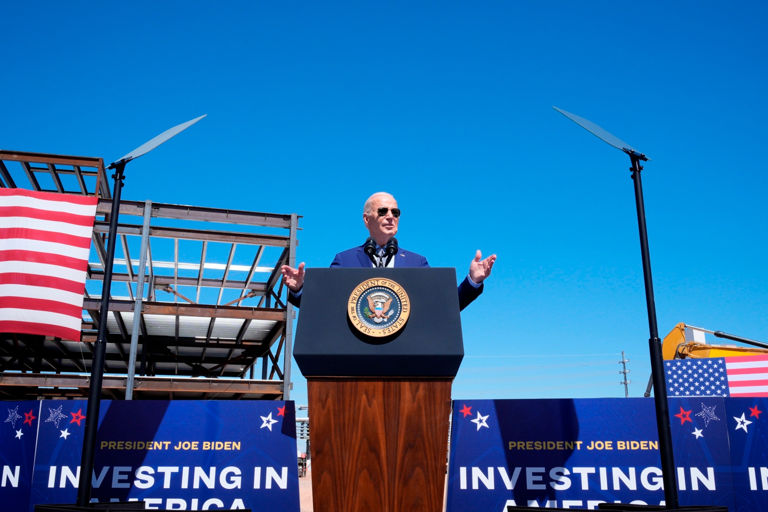 PHOTO: President Joe Biden speaks about an agreement to provide Intel with up to $8.5 billion in direct funding and $11 billion in loans for computer chip plants in Arizona, Ohio, New Mexico and Oregon, March 20, 2024, in Chandler, Ariz. 