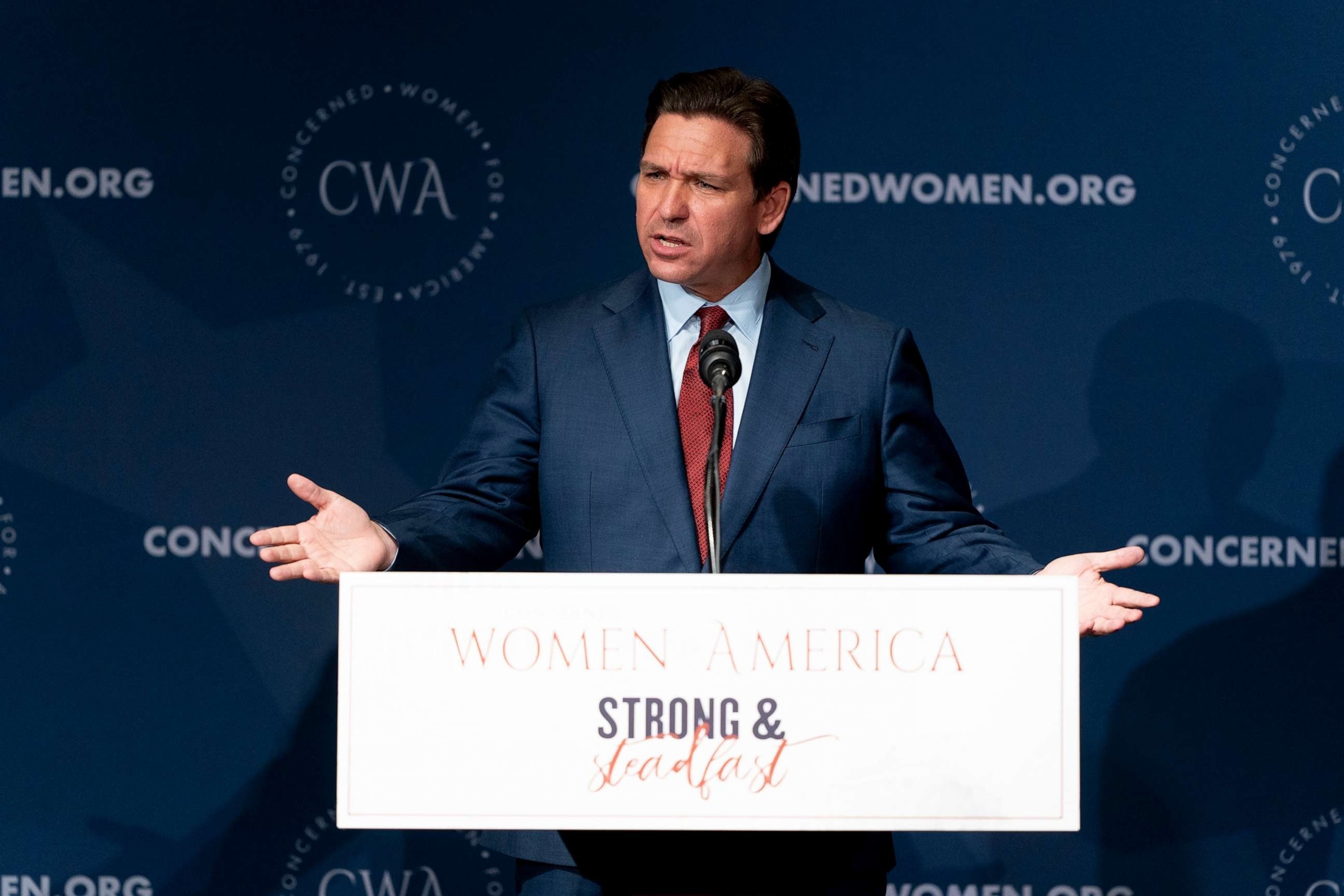 PHOTO: Former Republican presidential candidate and Florida Gov. Ron DeSantis speaks at a Concerned Women for America Summit at the Capitol Hilton, Sept. 15, 2023, in Washington.