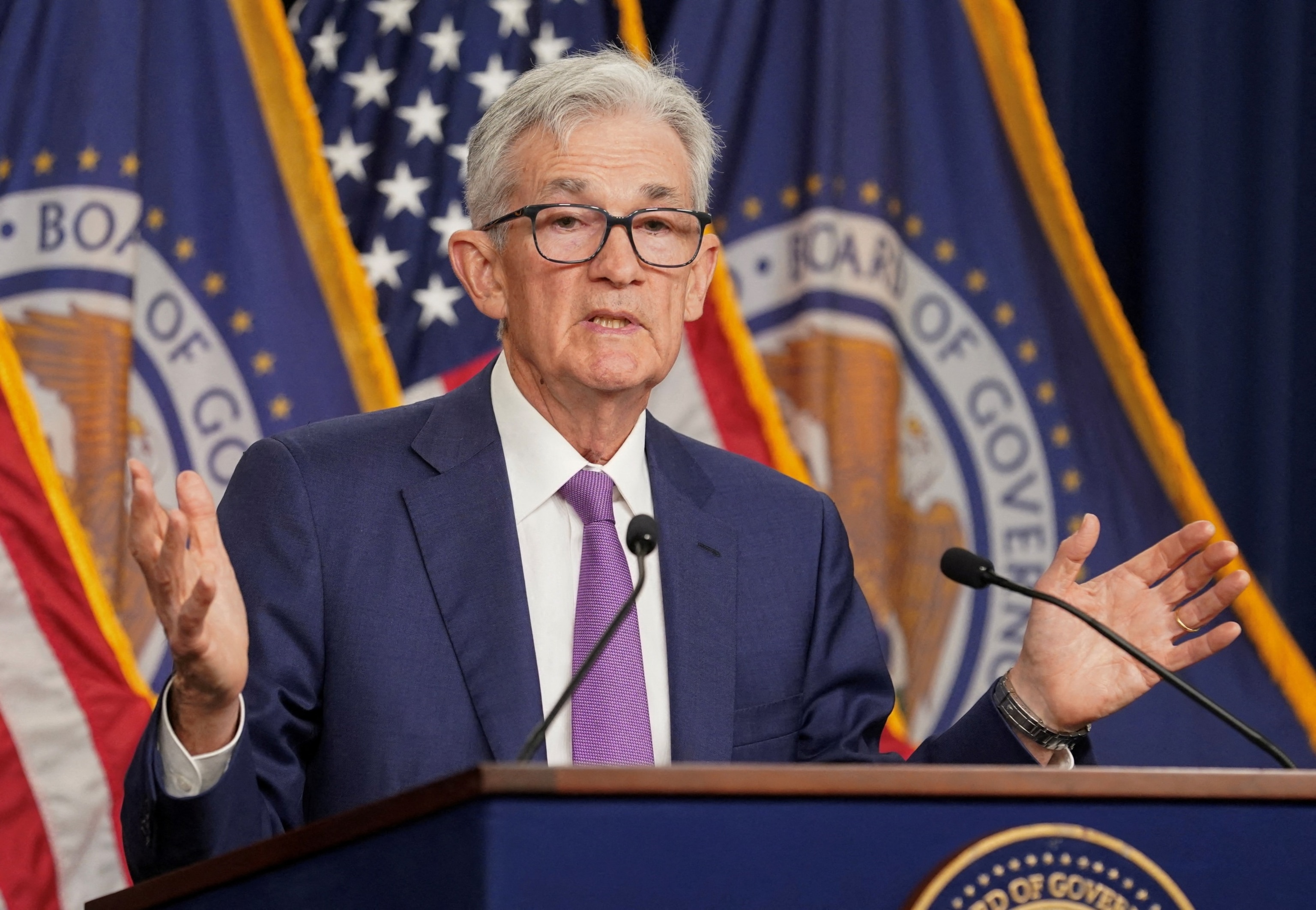 PHOTO: U.S. Federal Reserve Chair Jerome Powell holds a press conference following a two-day meeting of the Federal Open Market Committee on interest rate policy, May 1, 2024, in Washington.
