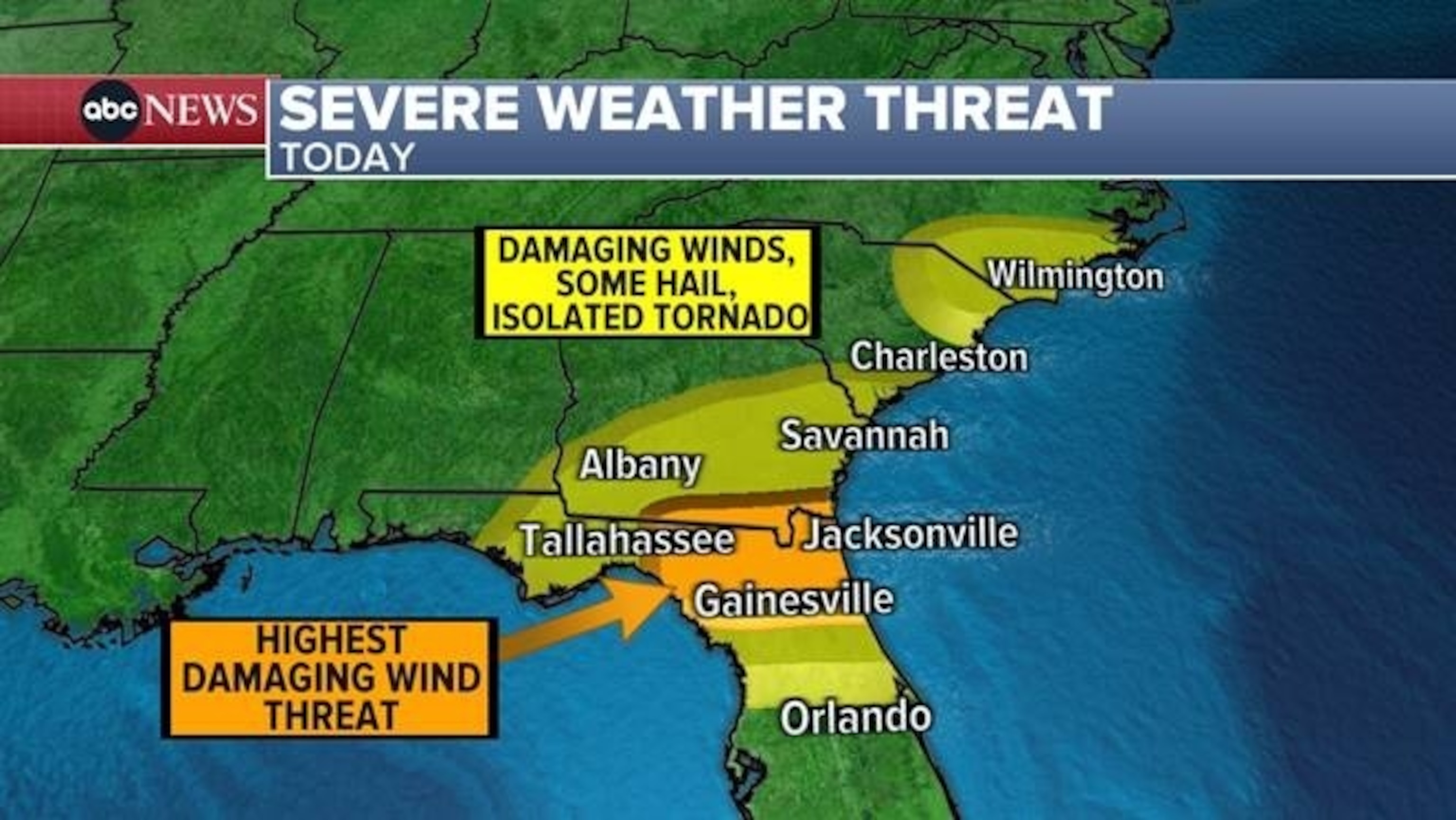 PHOTO: The highest threat for tornadoes on Friday, May 10, 2024, will be in northern Florida.