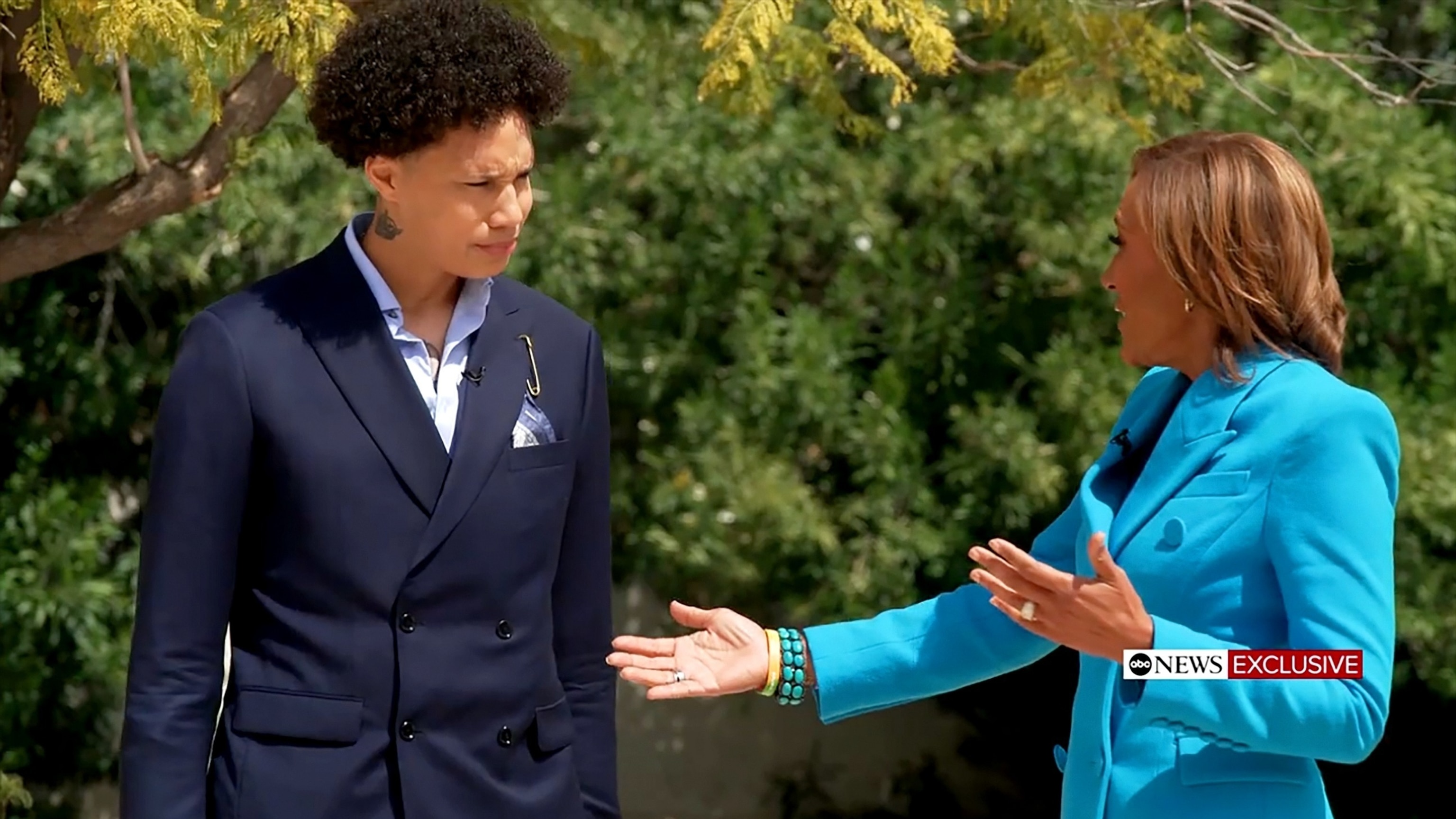 PHOTO: Brittney Griner speaks with Robin Roberts during an interview with ABC News.