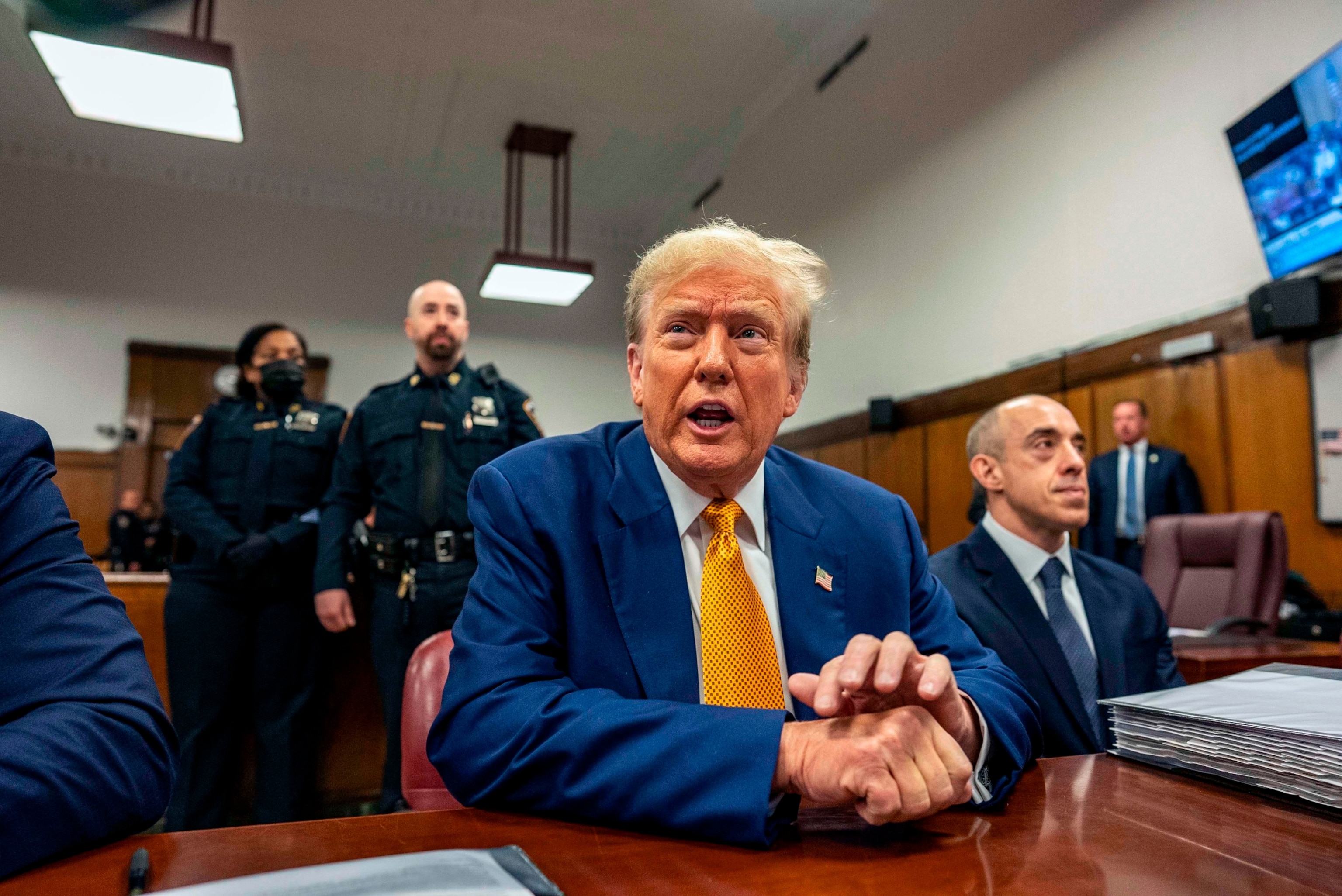 PHOTO: Former President Donald Trump attends his trial at Manhattan Criminal Court on May 2, 2024 in New York City. charges.