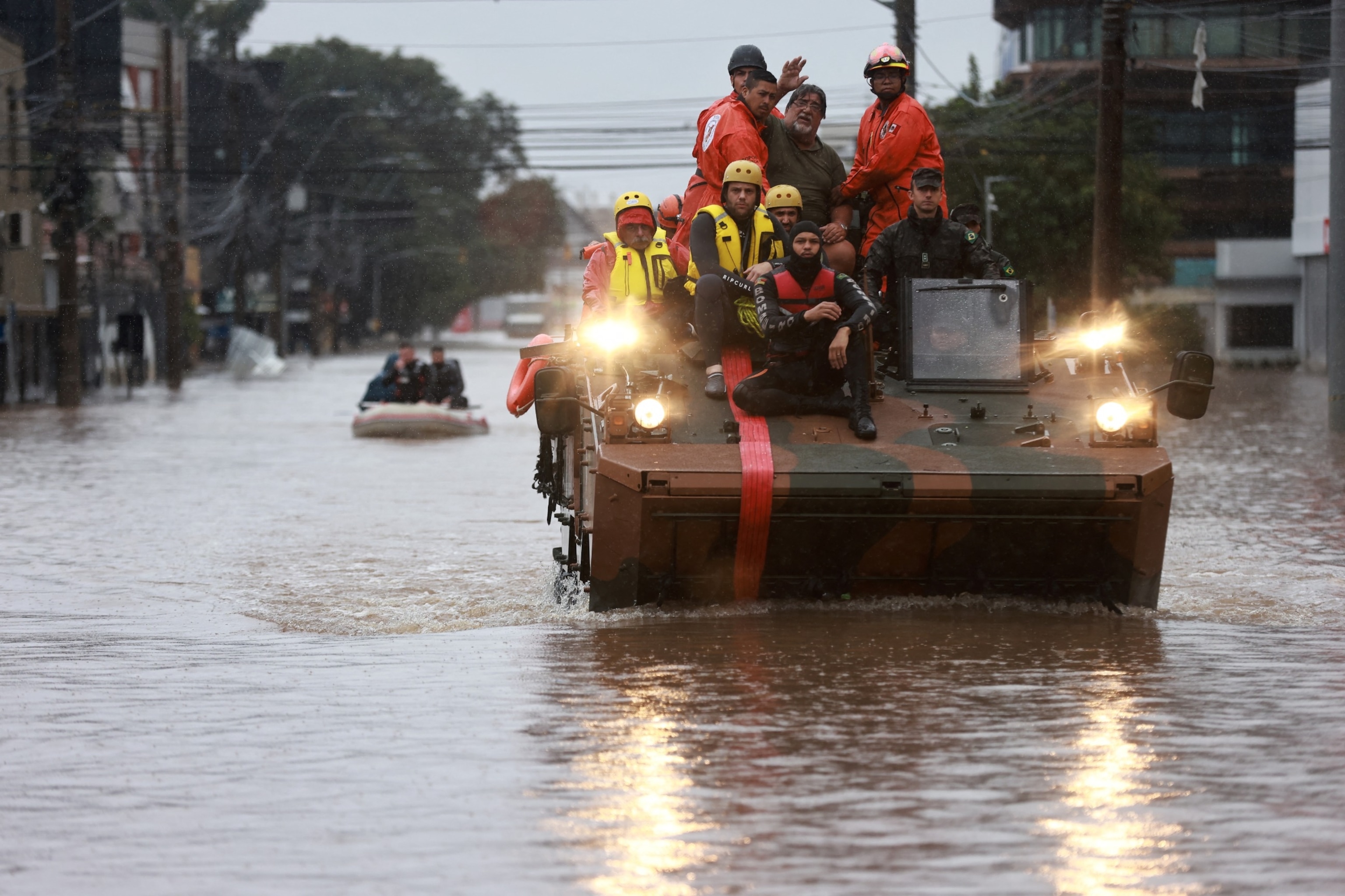 PHOTO: An army tank is used in the rescue works in a flooded area in Porto Alegre, Rio Grande do Sul state, Brazil May 10, 2024.