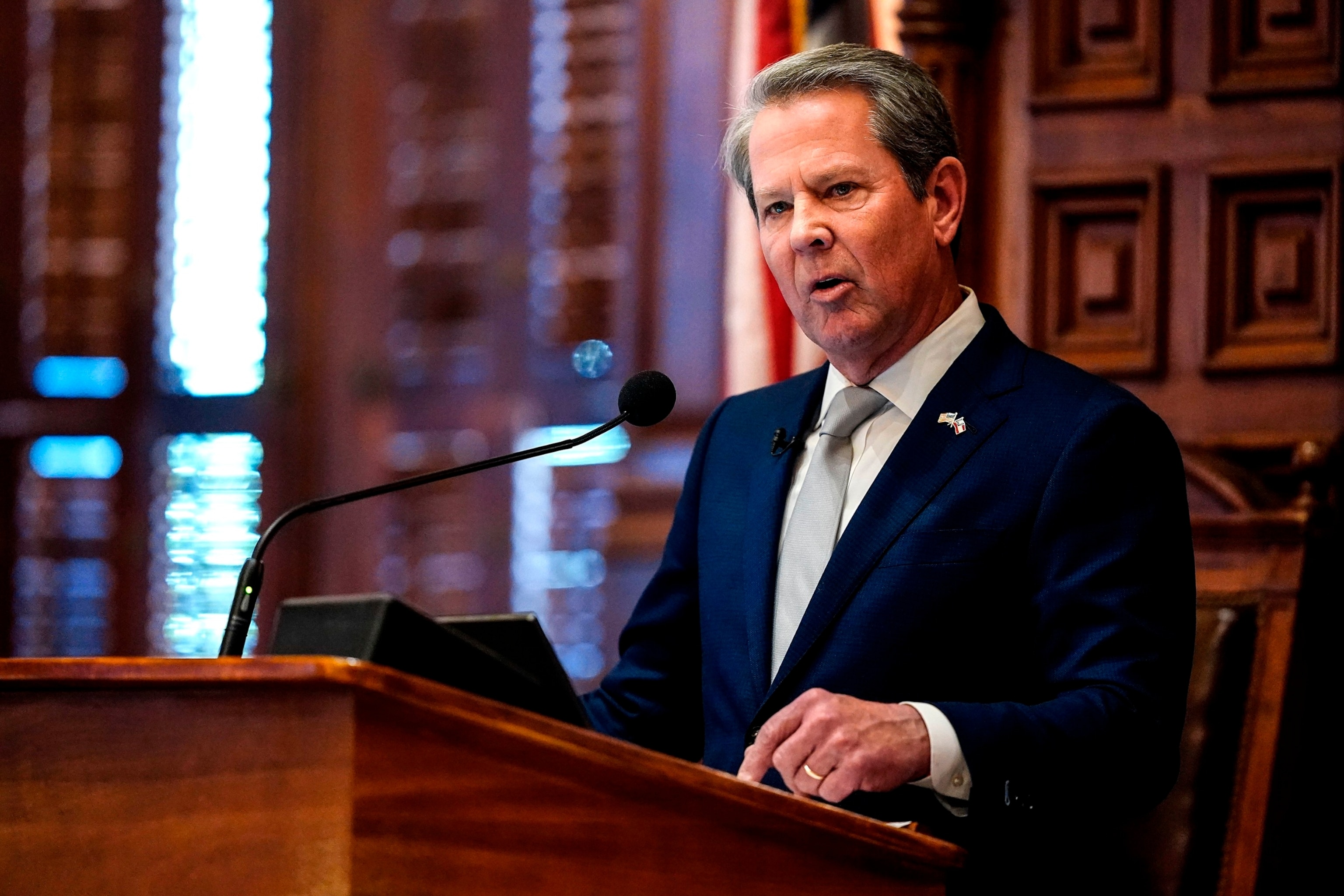 PHOTO: In this Jan. 11, 2024, file photo, Georgia Gov. Brian Kemp delivers the State of the State speech, in Atlanta.