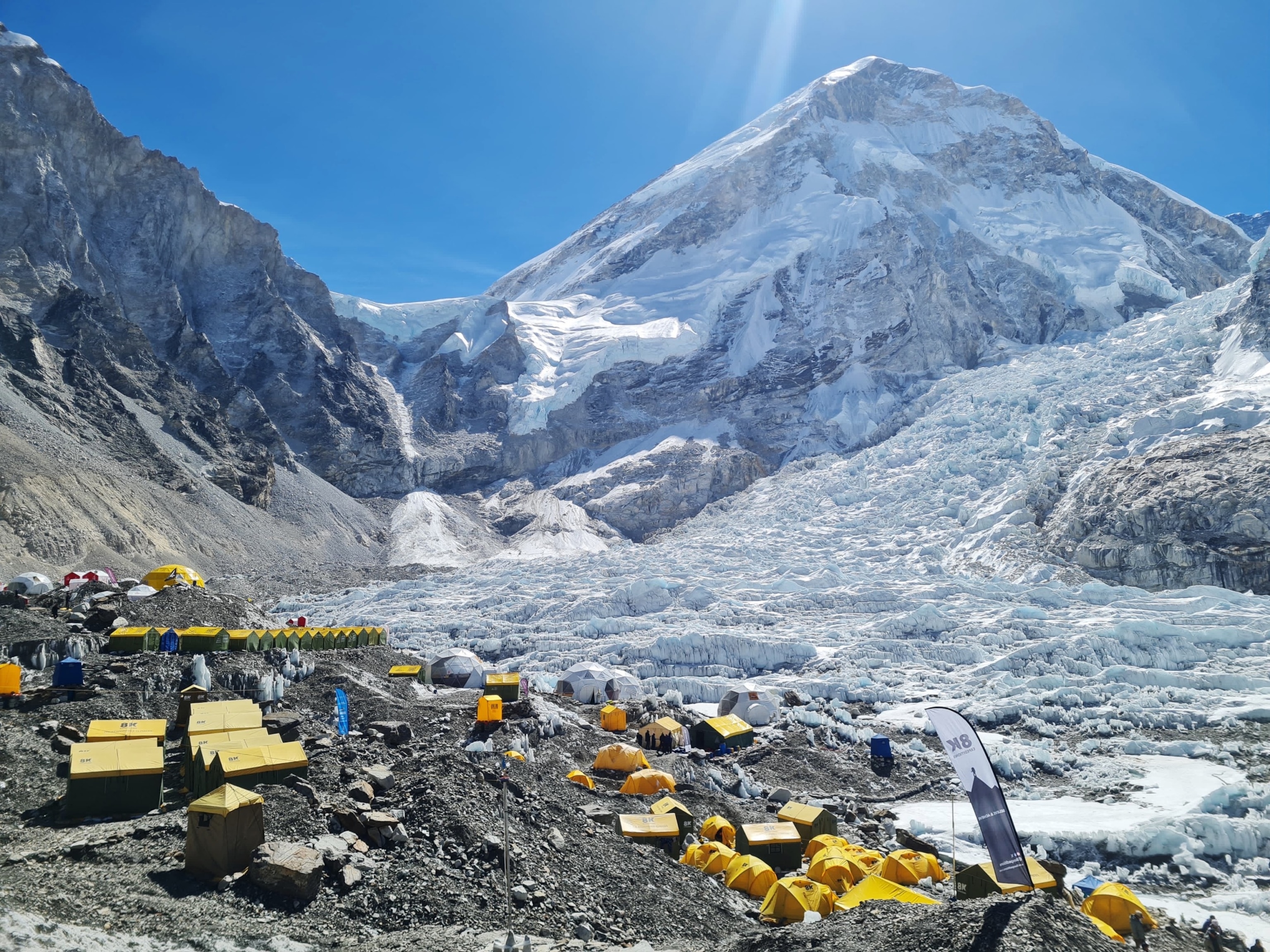 PHOTO: Tents of mountaineers are pictured at Everest base camp in the Mount Everest region of Solukhumbu district on April 18, 2024.