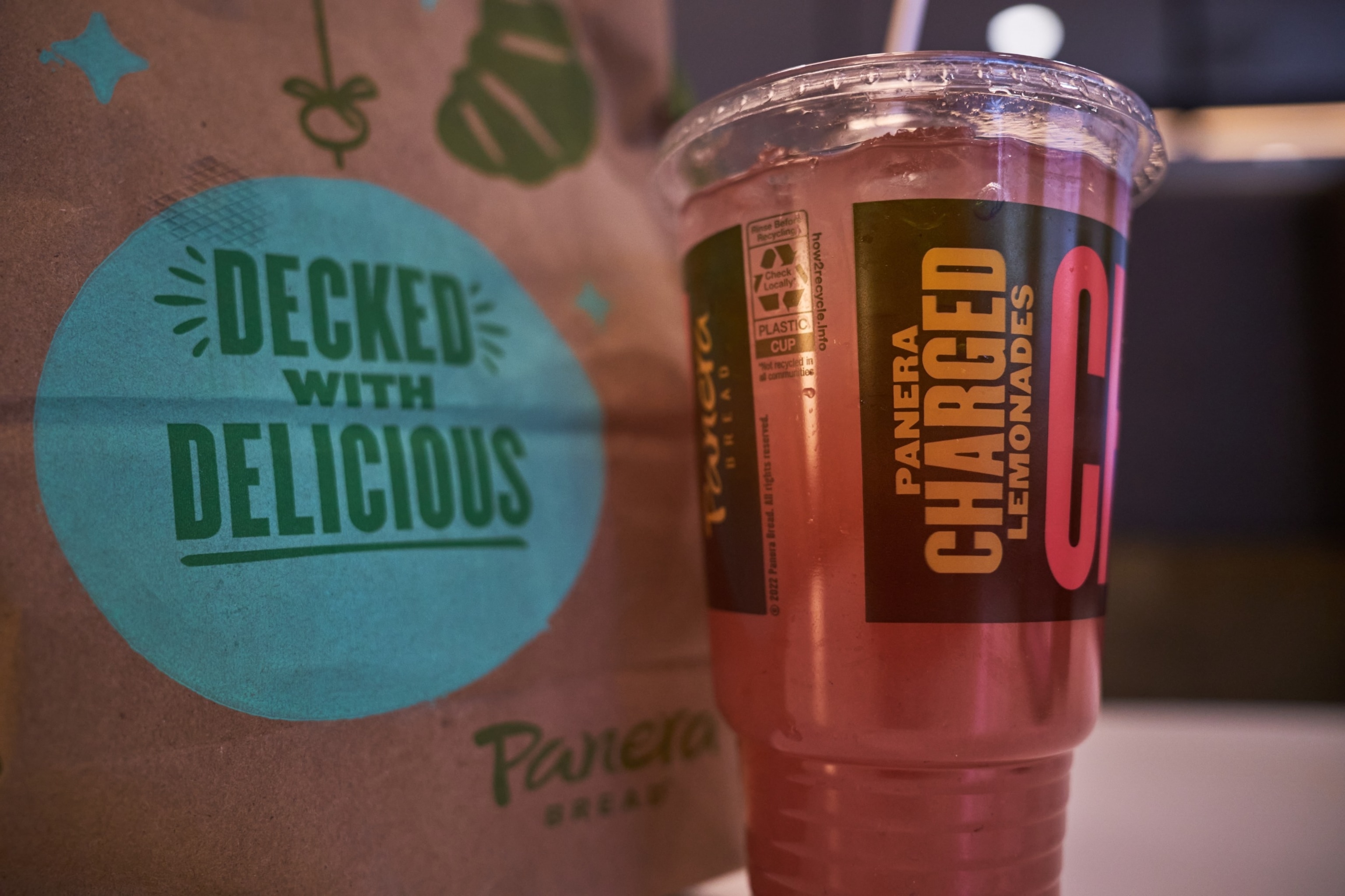 PHOTO: A Charged Lemonade from a Panera Bread Co. is seen on a table, Dec. 12, 2023, in New York. 