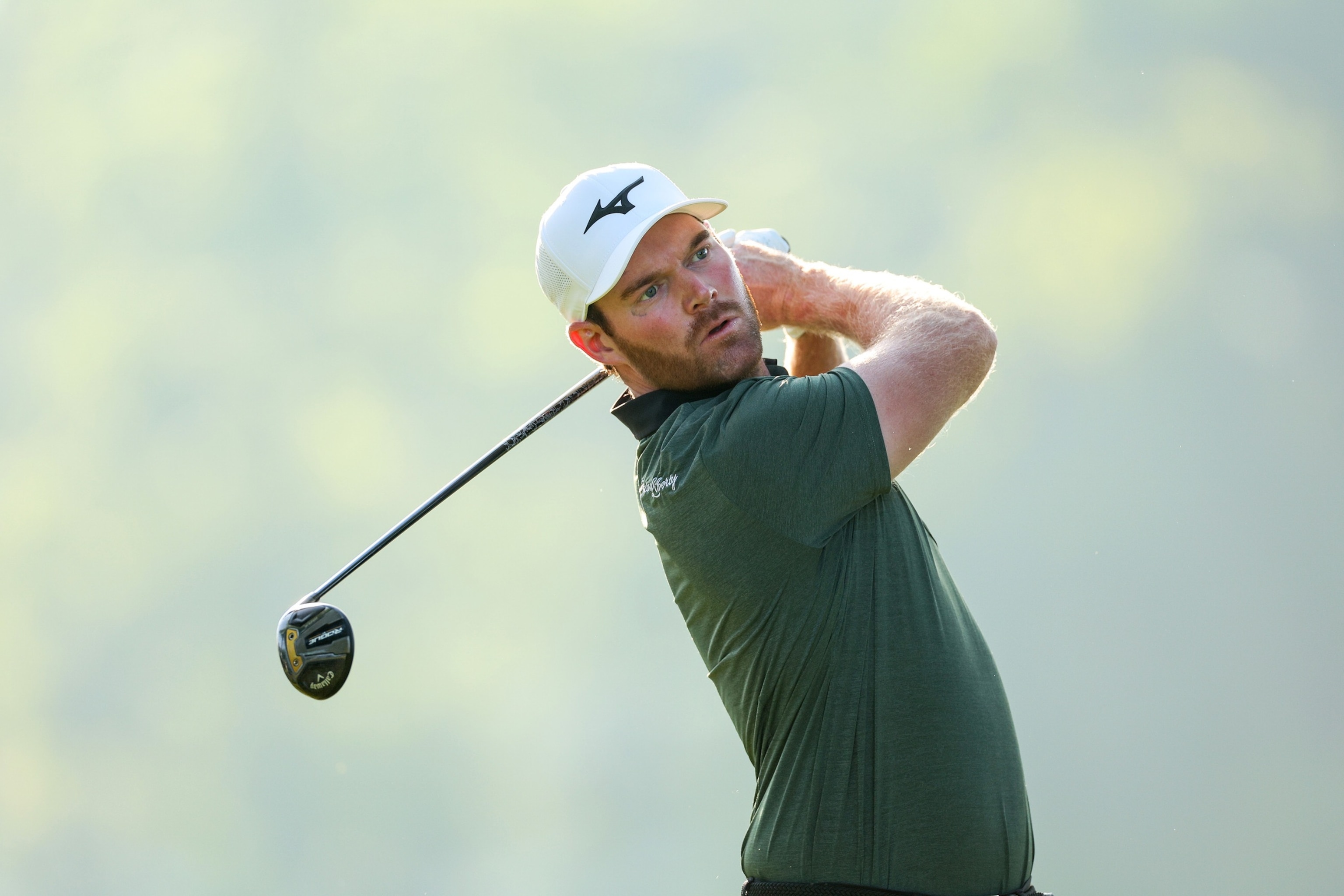 PHOTO: Grayson Murray plays his shot from the 12th tee during the first round of the 2024 PGA Championship at Valhalla Golf Club, on May 16, 2024, in Louisville, Kentucky. 