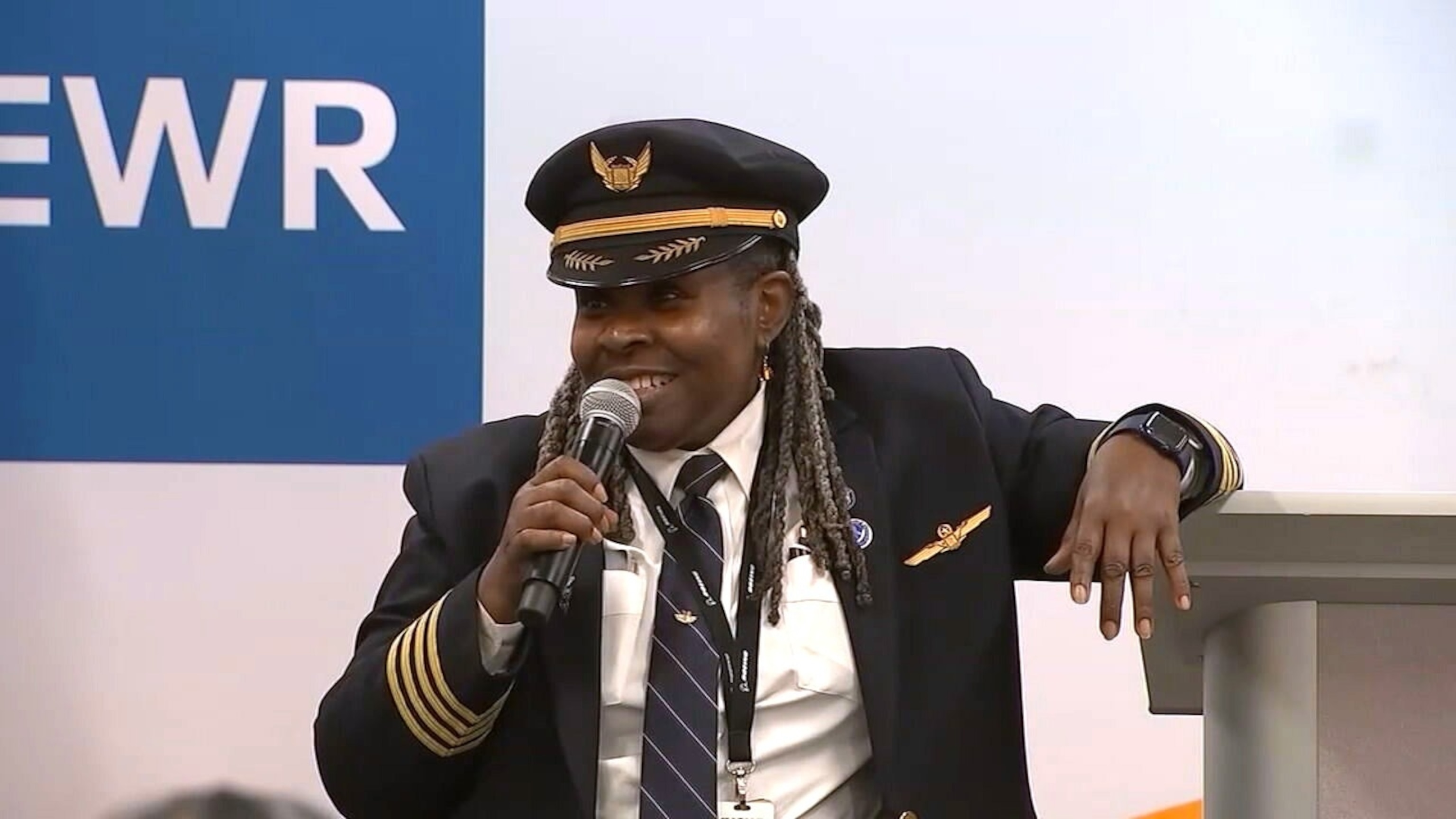 PHOTO: In this screen grab from a video, United Airlines pilot Theresa Claiborne is shown at her retirement party.