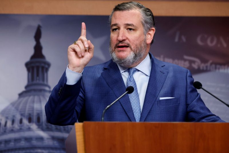 WASHINGTON, DC - MAY 09: Sen. Ted Cruz (R-TX) (R) speaks during a news conference with fellow Republican senators at the U.S. Capitol on May 09, 2024 in Washington, DC. Reacting to the White House's warning that it will halt some weapons supplies to Israel, Cruz and fellow GOP senators accused President Joe Biden of supporting Hamas and abandoning Israel. (Photo by Chip Somodevilla/Getty Images)