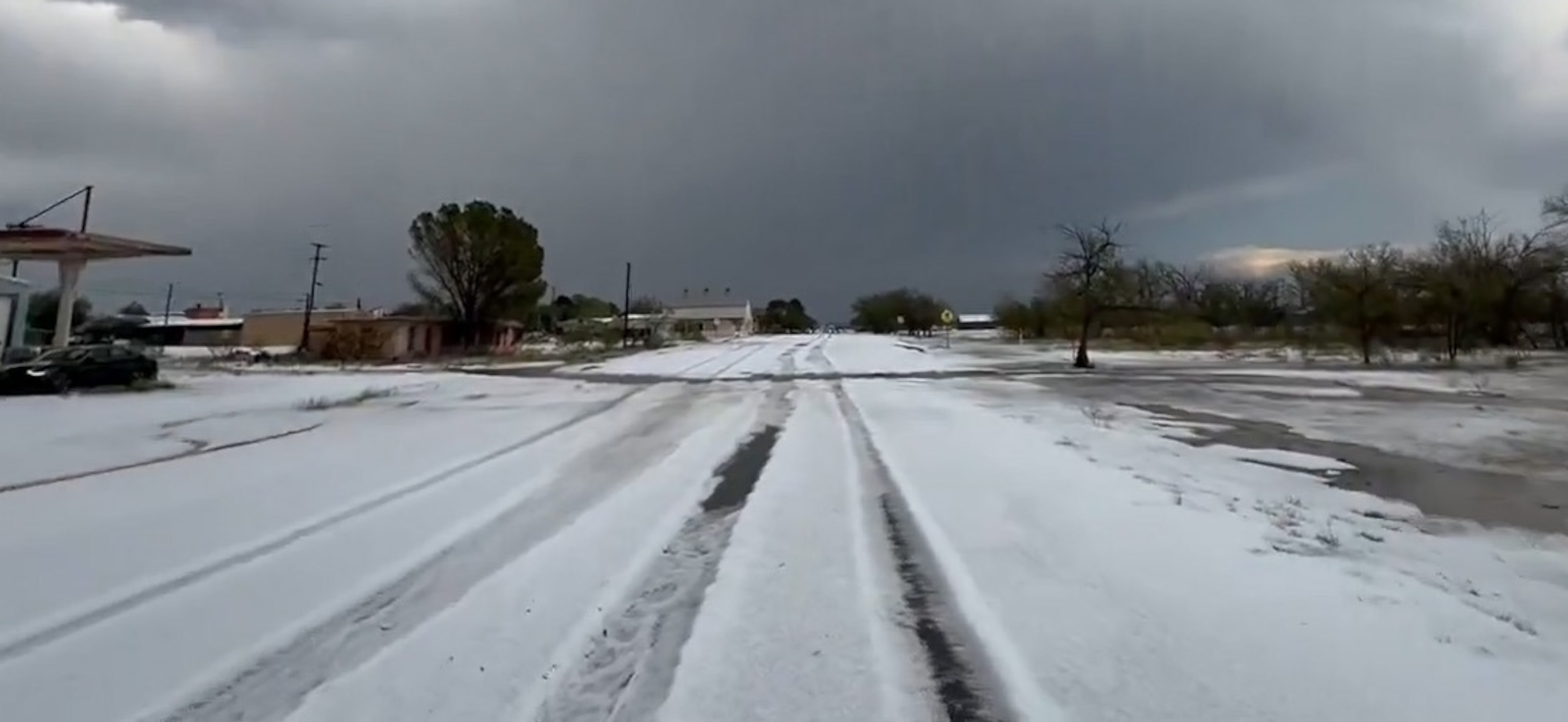 PHOTO: In this screen grab from a video, an accumulation of hail is shown in Marathon, Texas, on May 29, 2024.
