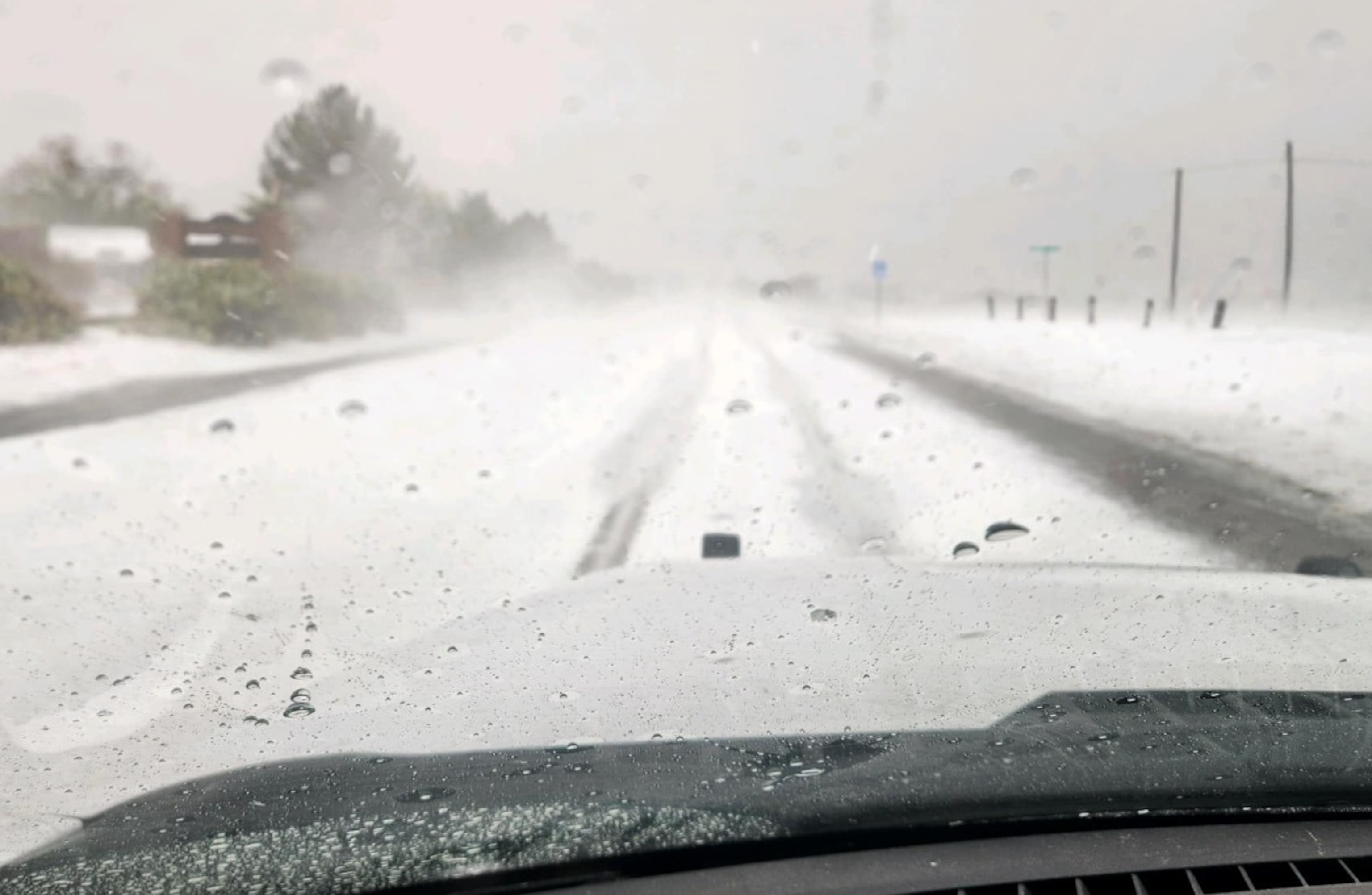 PHOTO: In this photo posted to the FaceBook account of the Brewster County Sheriff's Office, an accumulation of hail is shown on the road in Brewster County, Texas, on May 29, 2024.