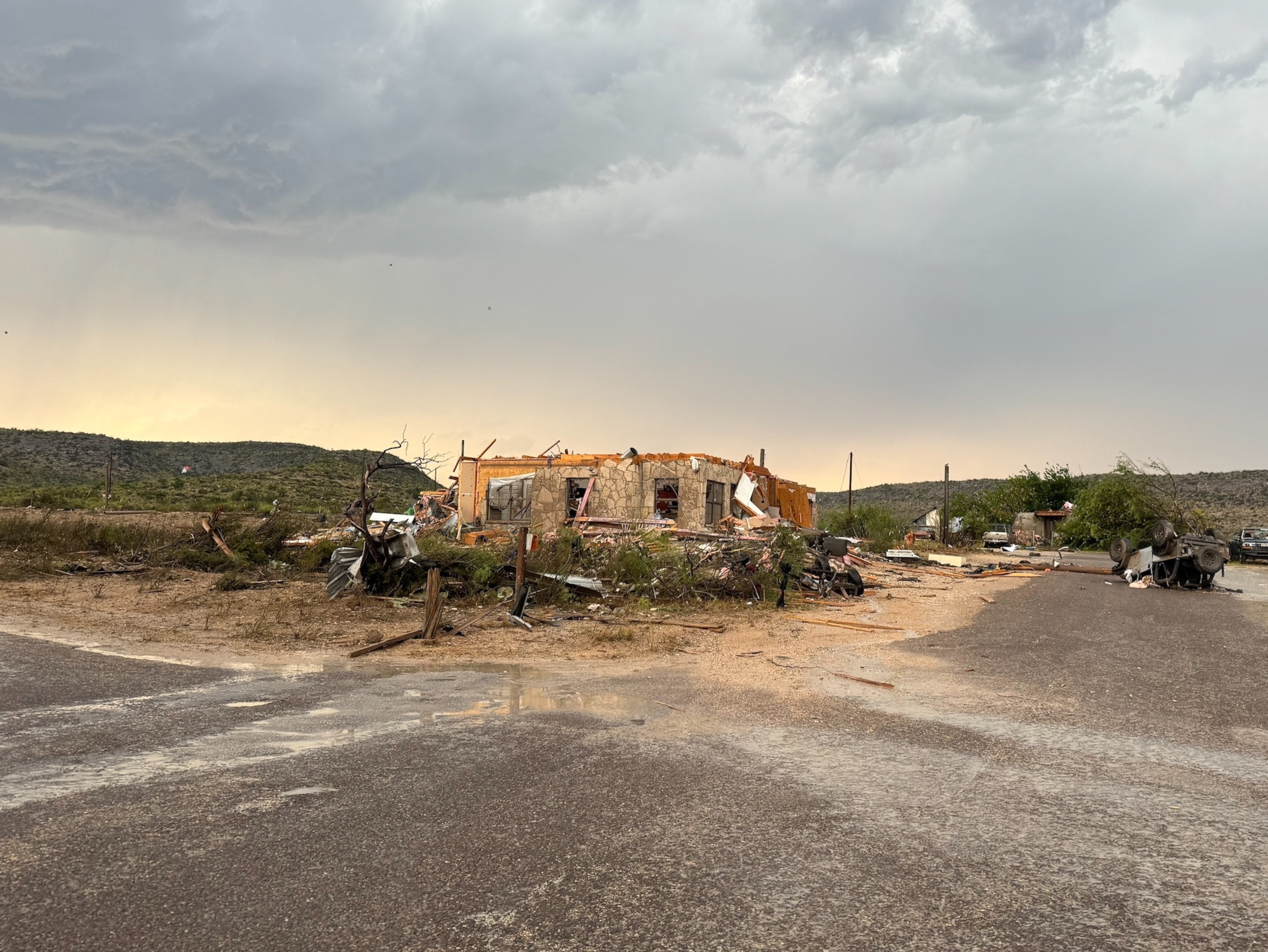 PHOTO: A view of a destroyed property in Sanderson, Texas, after an apparent tornado on Sunday, June 2, 2024, in a photo taken by Terrell County Sheriff Thaddeus Cleveland.