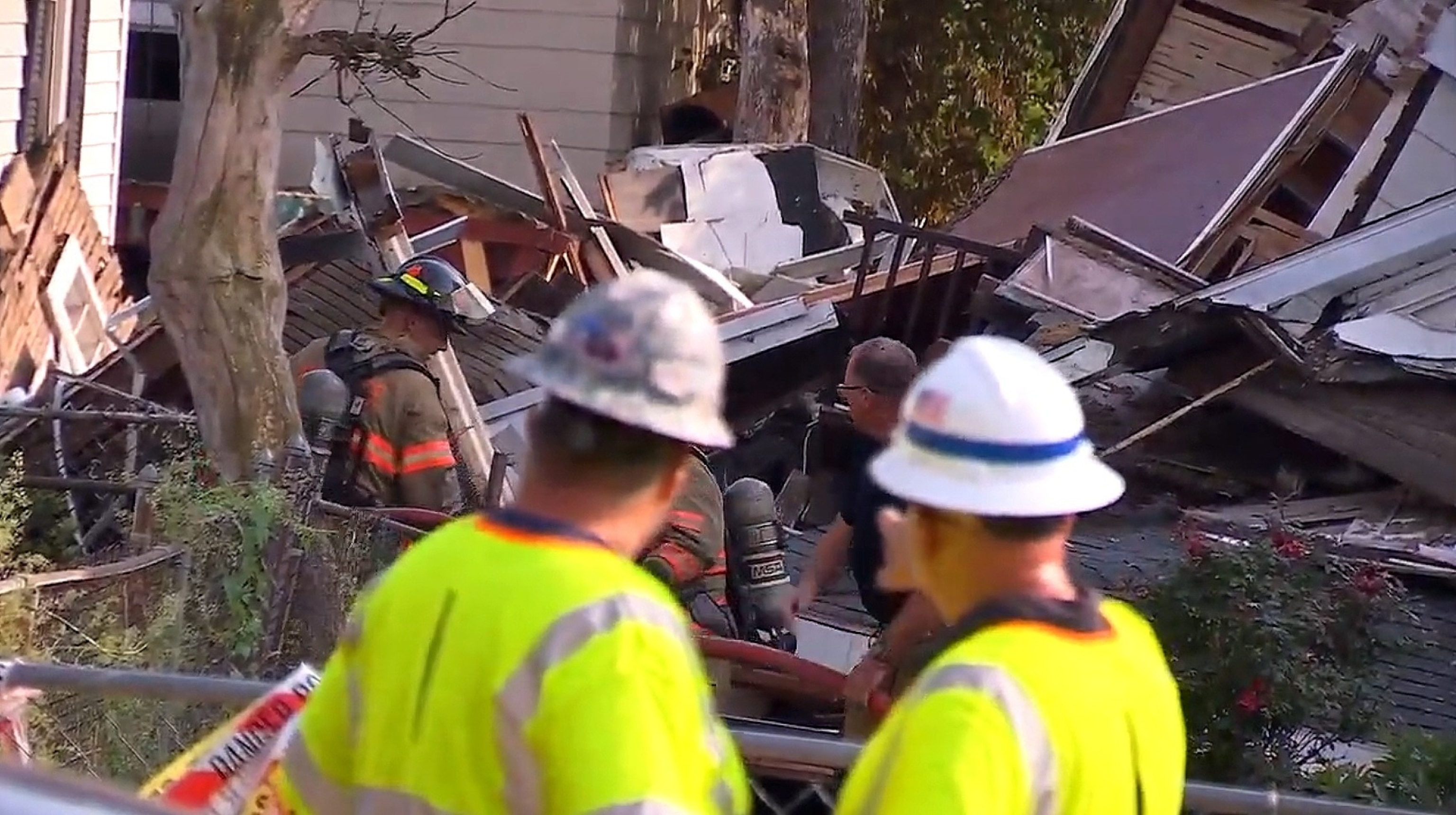 PHOTO: A screengrab from a video shows a collapsed house in Syracuse, NY, June 18, 2024.