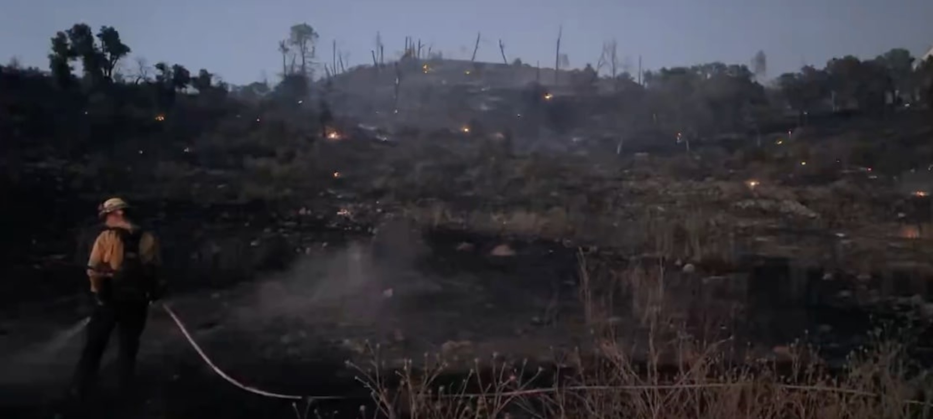 PHOTO: A firefighter with Cal Fire battles the Crystal Fire in Napa County in a screengrab from a video released on Wednesday, June 5, 2024. 