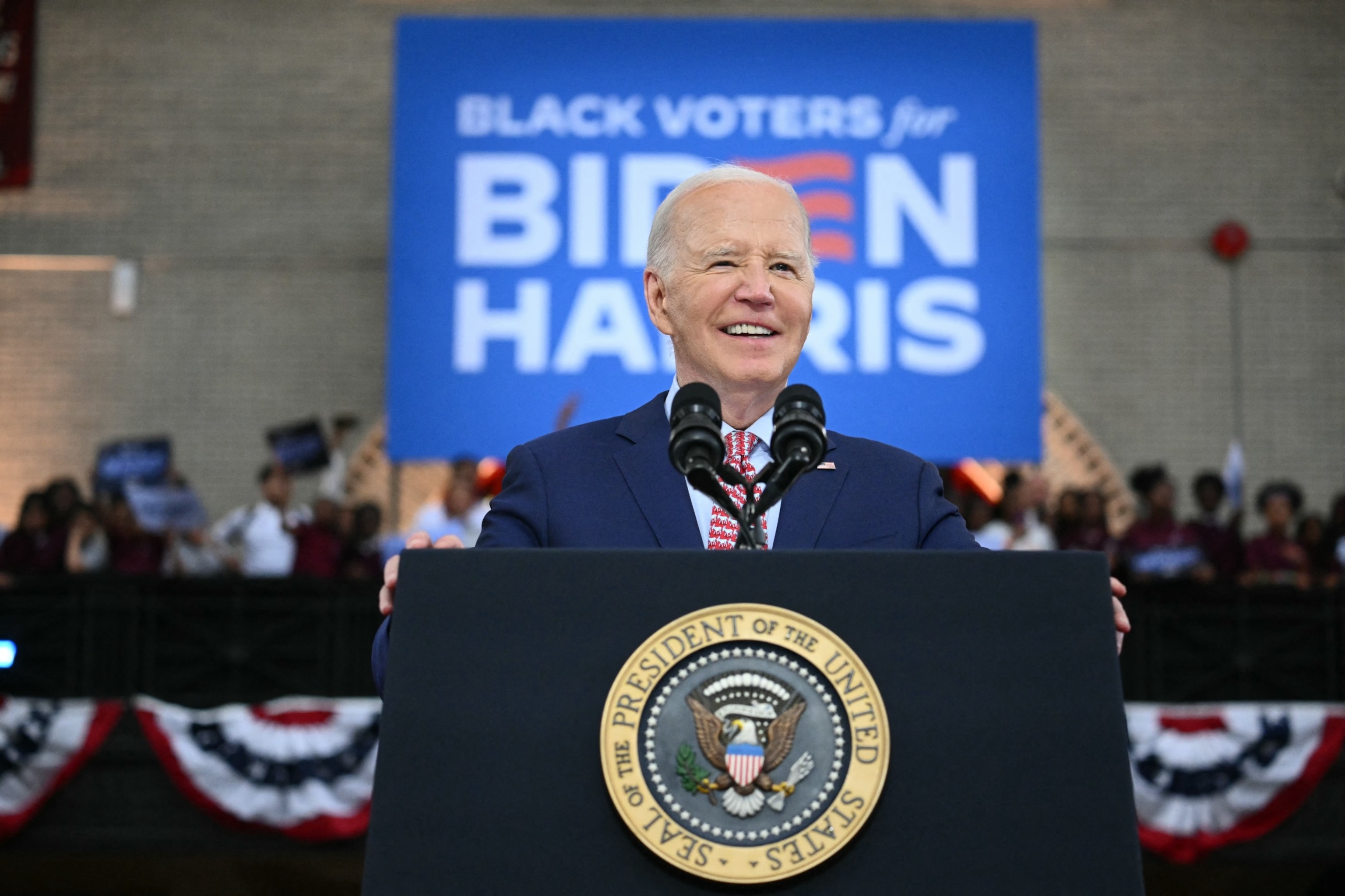PHOTO: President Joe Biden arrives to speak during a campaign rally in Philadelphia, PA, May 29, 2024. 
