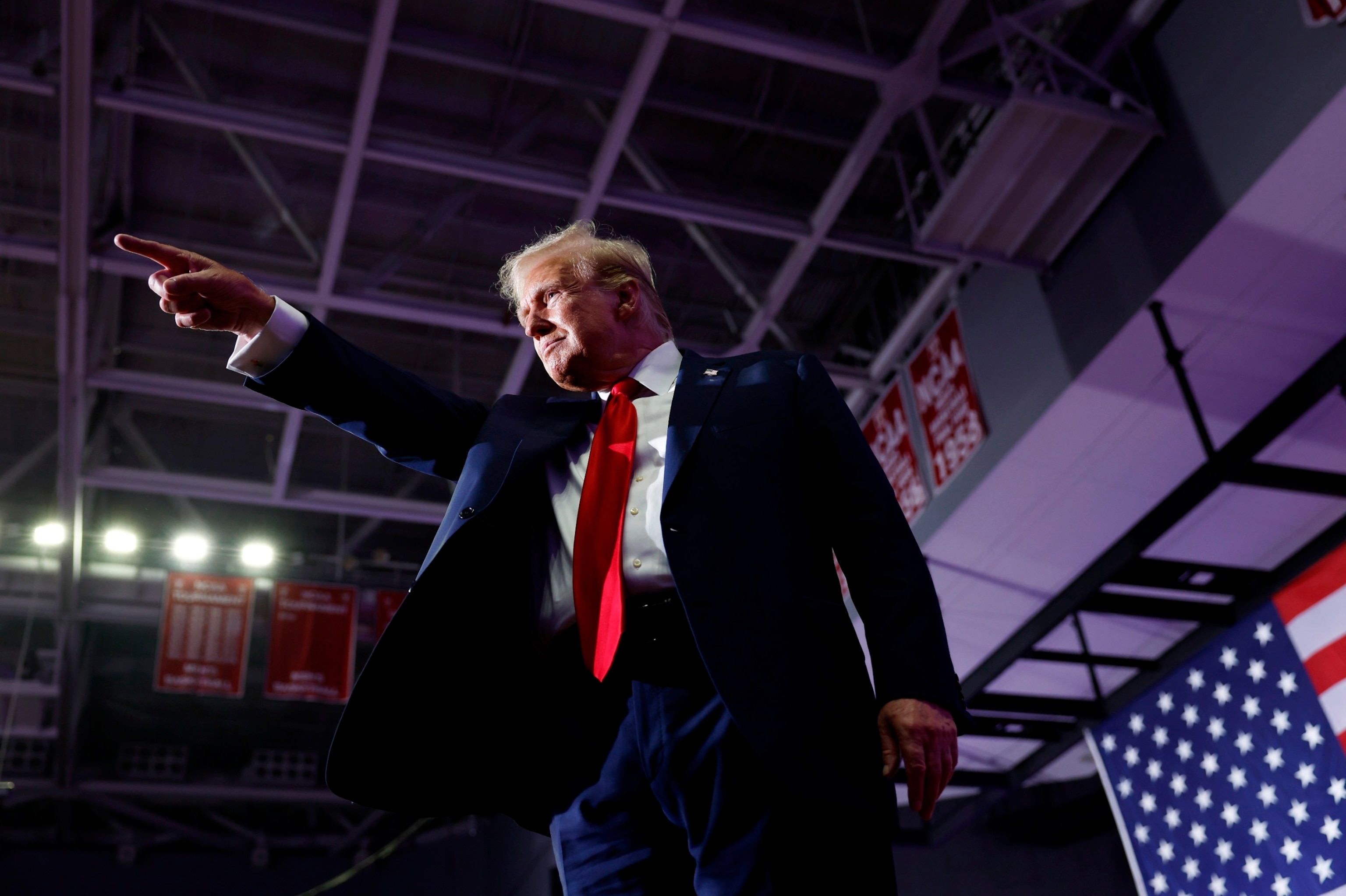 PHOTO: Former President Donald Trump walks offstage after speaking at a campaign rally at the Liacouras Center in Philadelphia, PA, June 22, 2024.