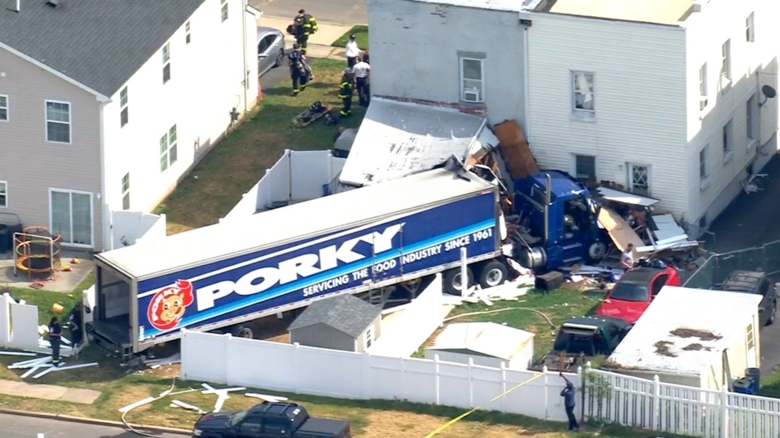 PHOTO: An accident occurred when a tractor trailer crashed into a house on Chrome Avenue near Industrial Highway/Middlesex Ave in NJ. The driver reportedly experienced a medical issue before the collision.