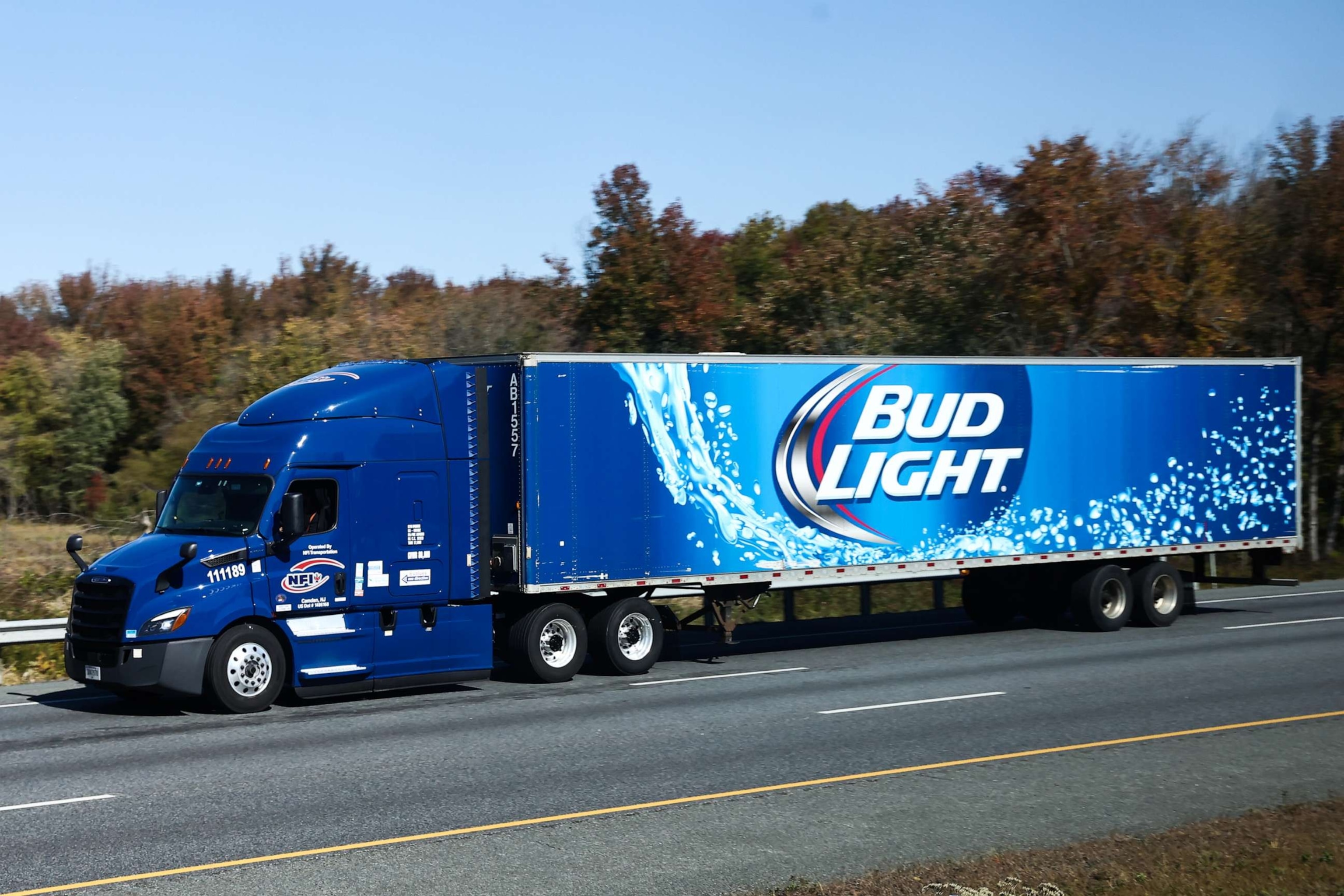 PHOTO: The Bud Light logo is seen on a truck semitrailer, Oct. 21, 2022, in Maryland.