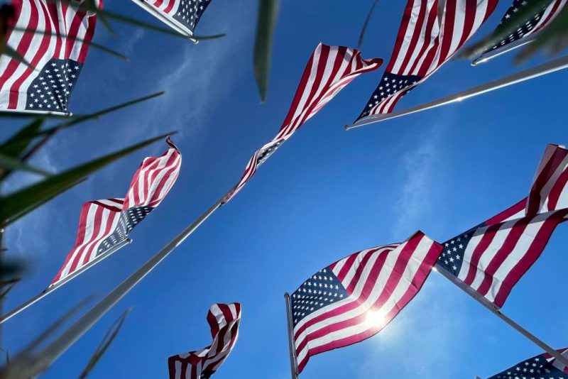 US flags adorn the Memorial Day exhibit near the Eastern Shore Veterans Cemetery in Hurlock, Maryland, on May 27, 2023, ahead of the Memorial Day holiday. (Photo by Jim WATSON / AFP) (Photo by JIM WATSON/AFP via Getty Images)