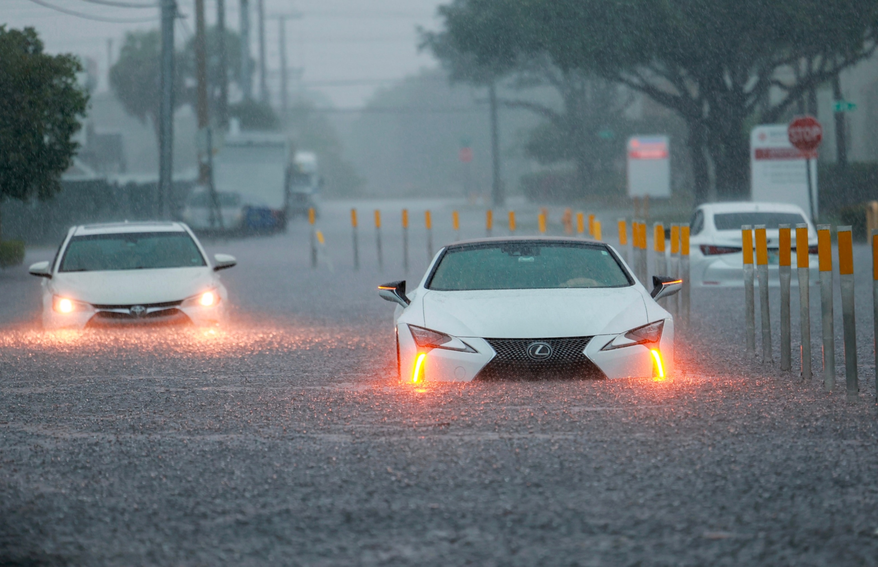 PHOTO: Stalled vehicles sit in a flooded street in Aventura, FL, June 12, 2024.