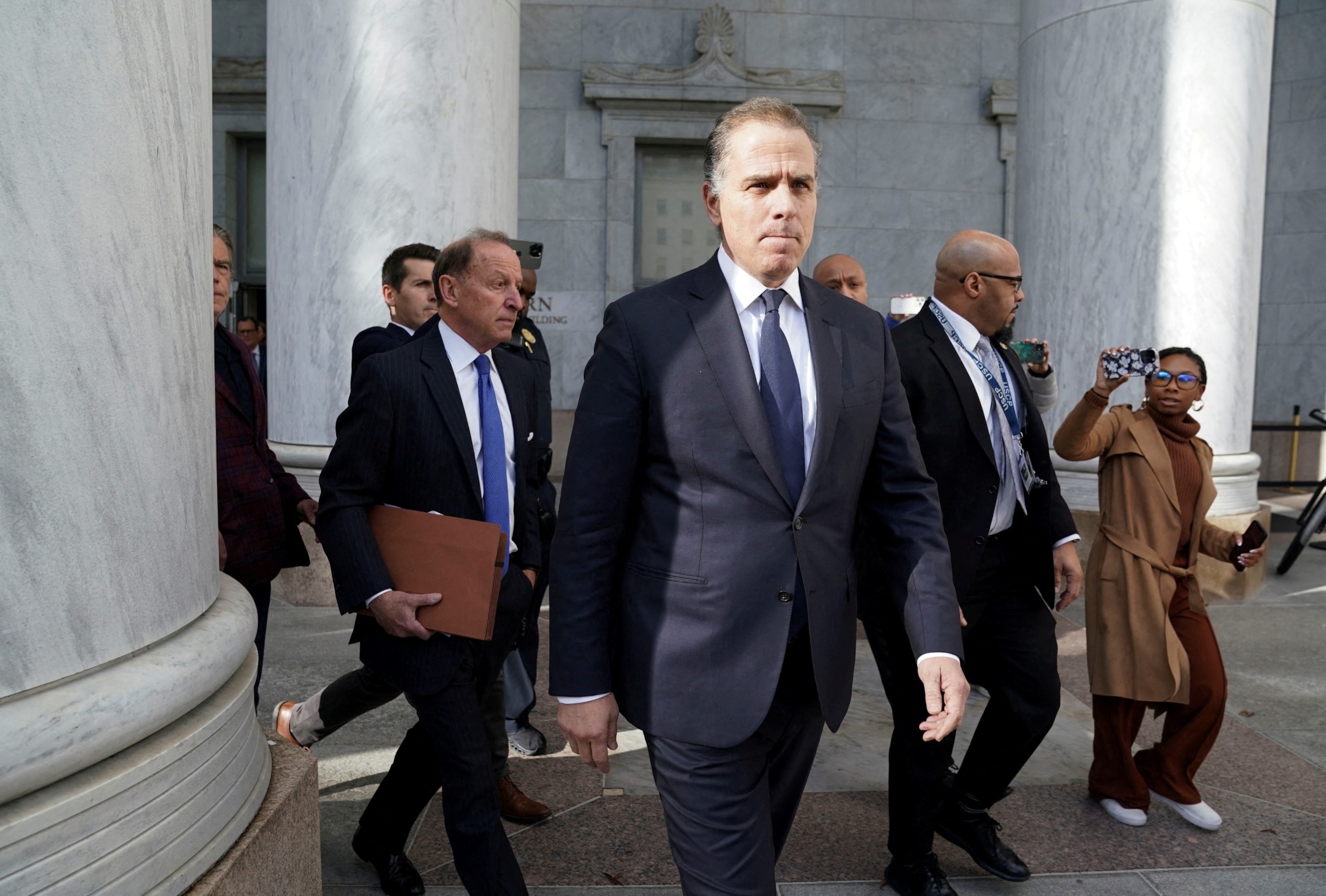 PHOTO: Hunter Biden departs the House Rayburn Office Building following a surprise appearance at a House Oversight Committee markup and meeting on Capitol Hill, Jan. 10, 2024. 