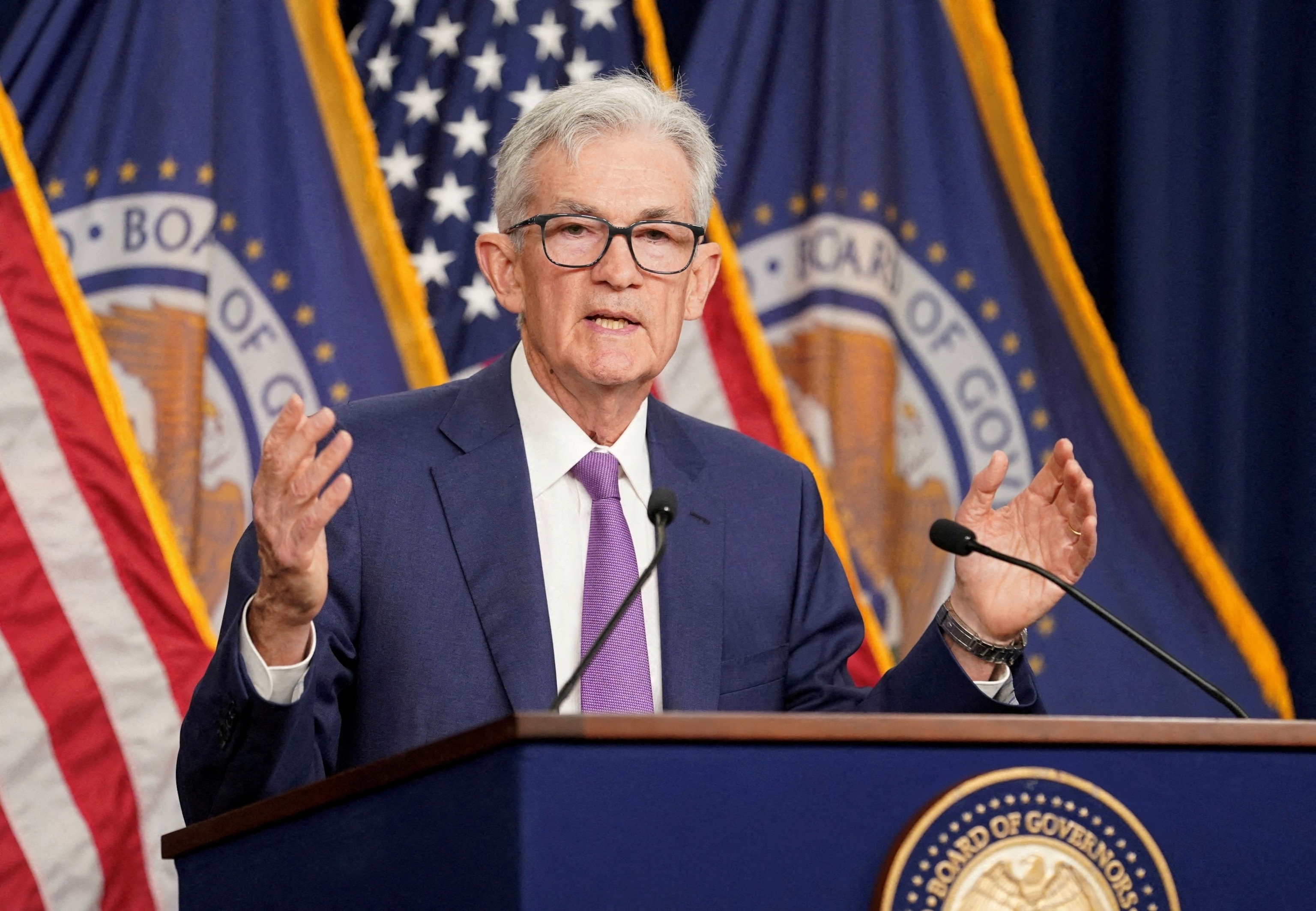 PHOTO: Federal Reserve Chair Jerome Powell holds a press conference following the U.S. central bank's two-day policy meeting, May 1, 2024, in Washington.
