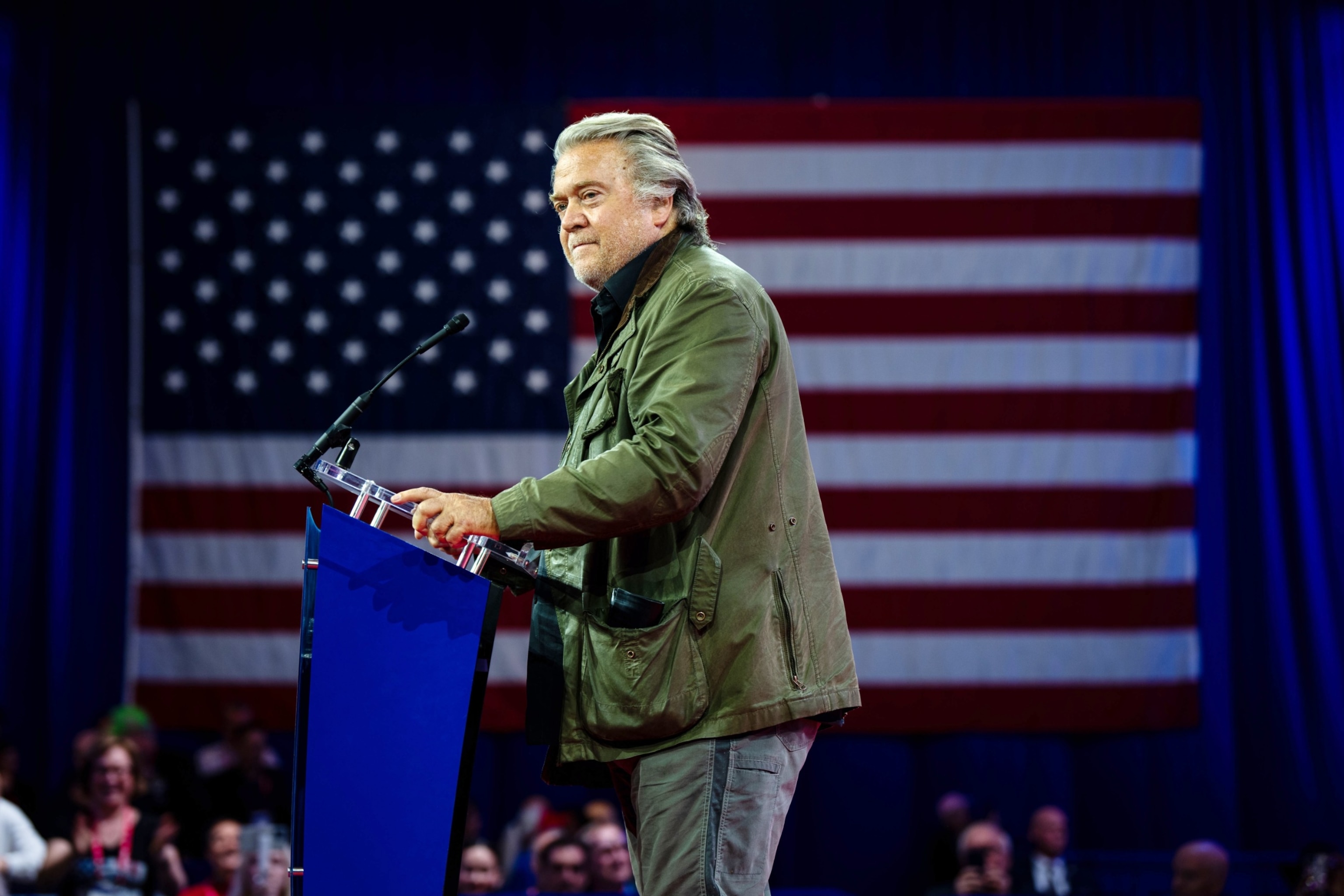 PHOTO: Steve Bannon, former adviser to Donald Trump, during the Conservative Political Action Conference (CPAC) in National Harbor, Md., Feb. 24, 2024. 