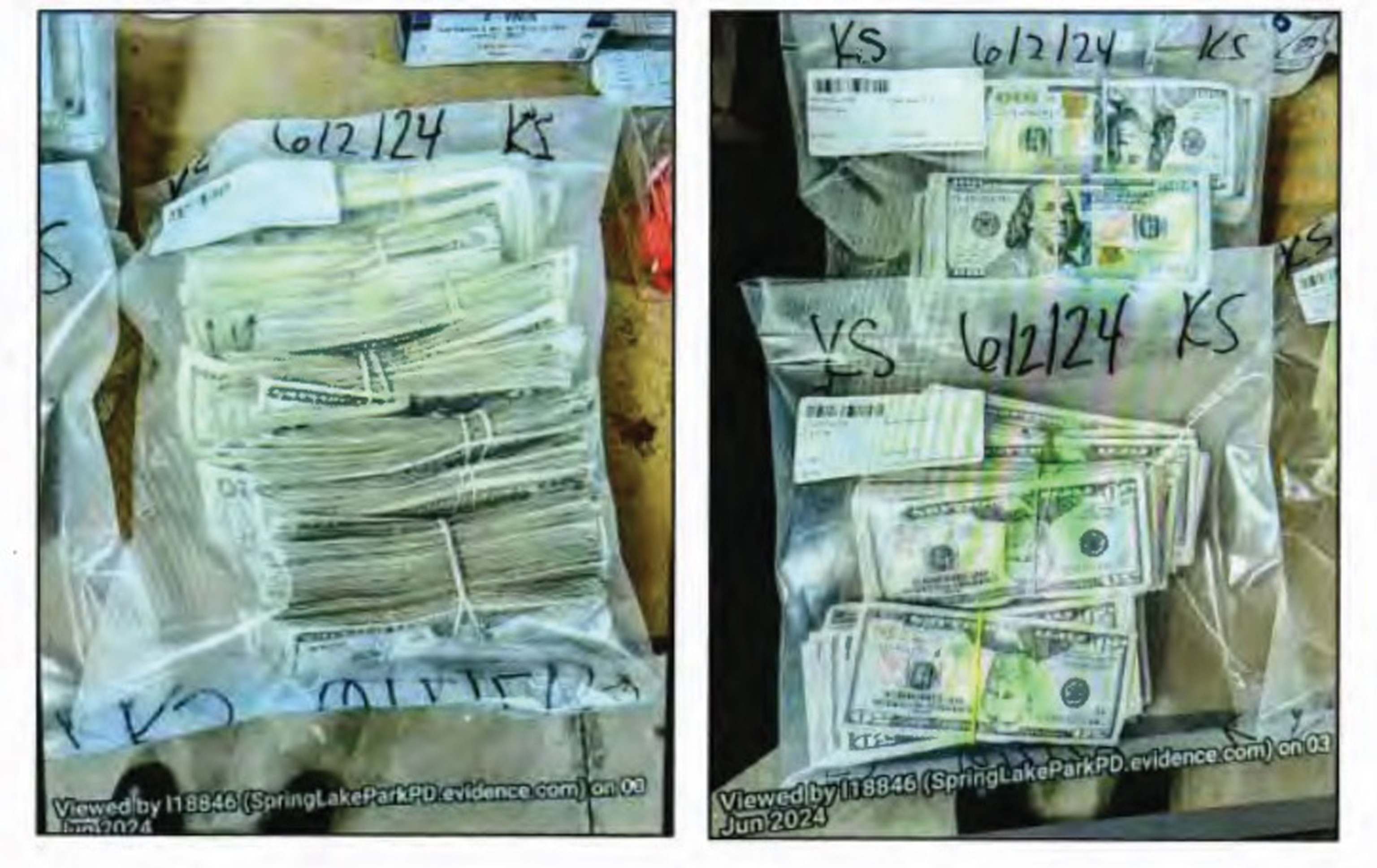 PHOTO: Images of cash in connection with an alleged jury bribe included in a search warrant filed on June 3, 2024.