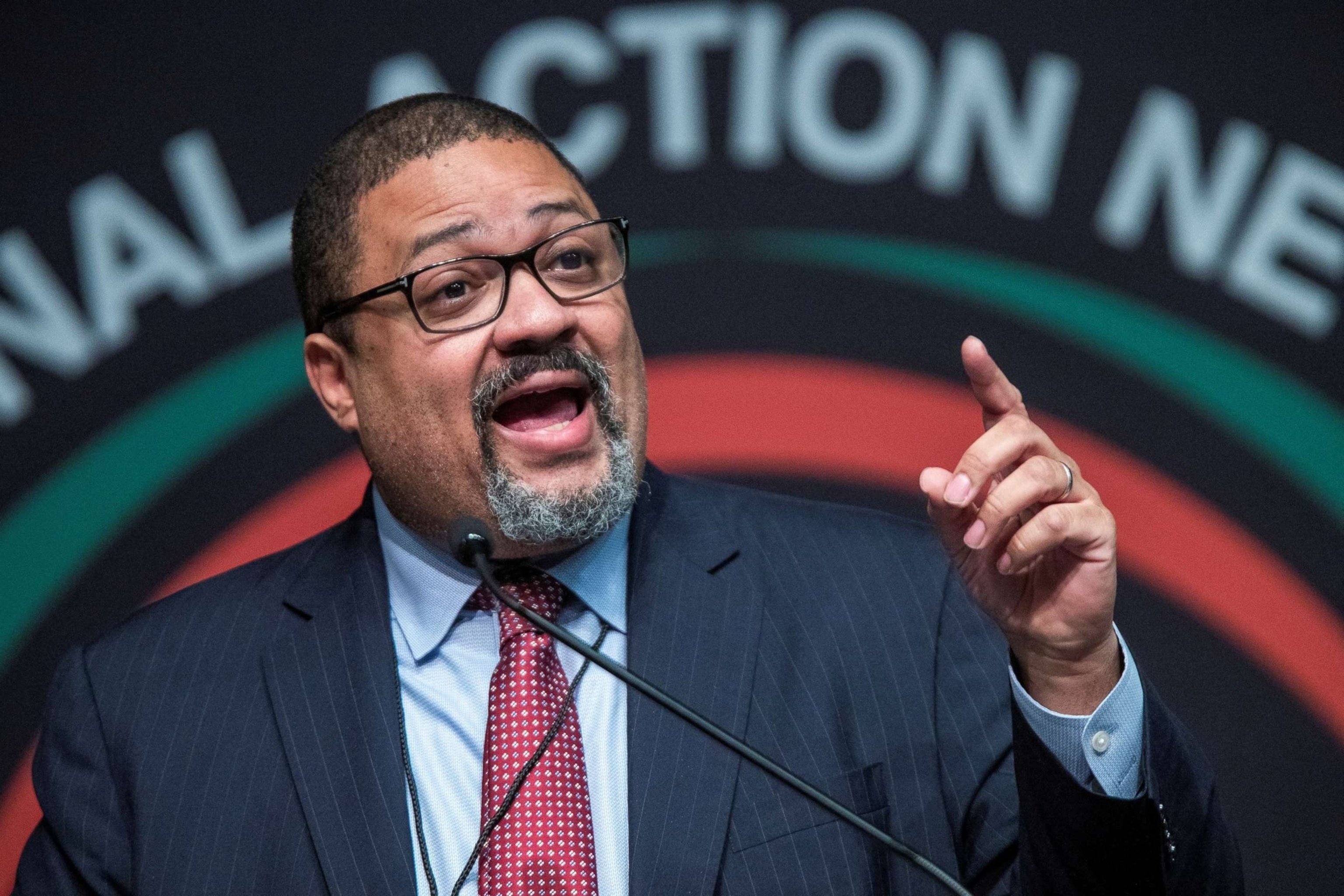 PHOTO: Manhattan District Attorney Alvin Bragg speaks to attendees during the National Action Network National Convention in New York City, April 7, 2022.