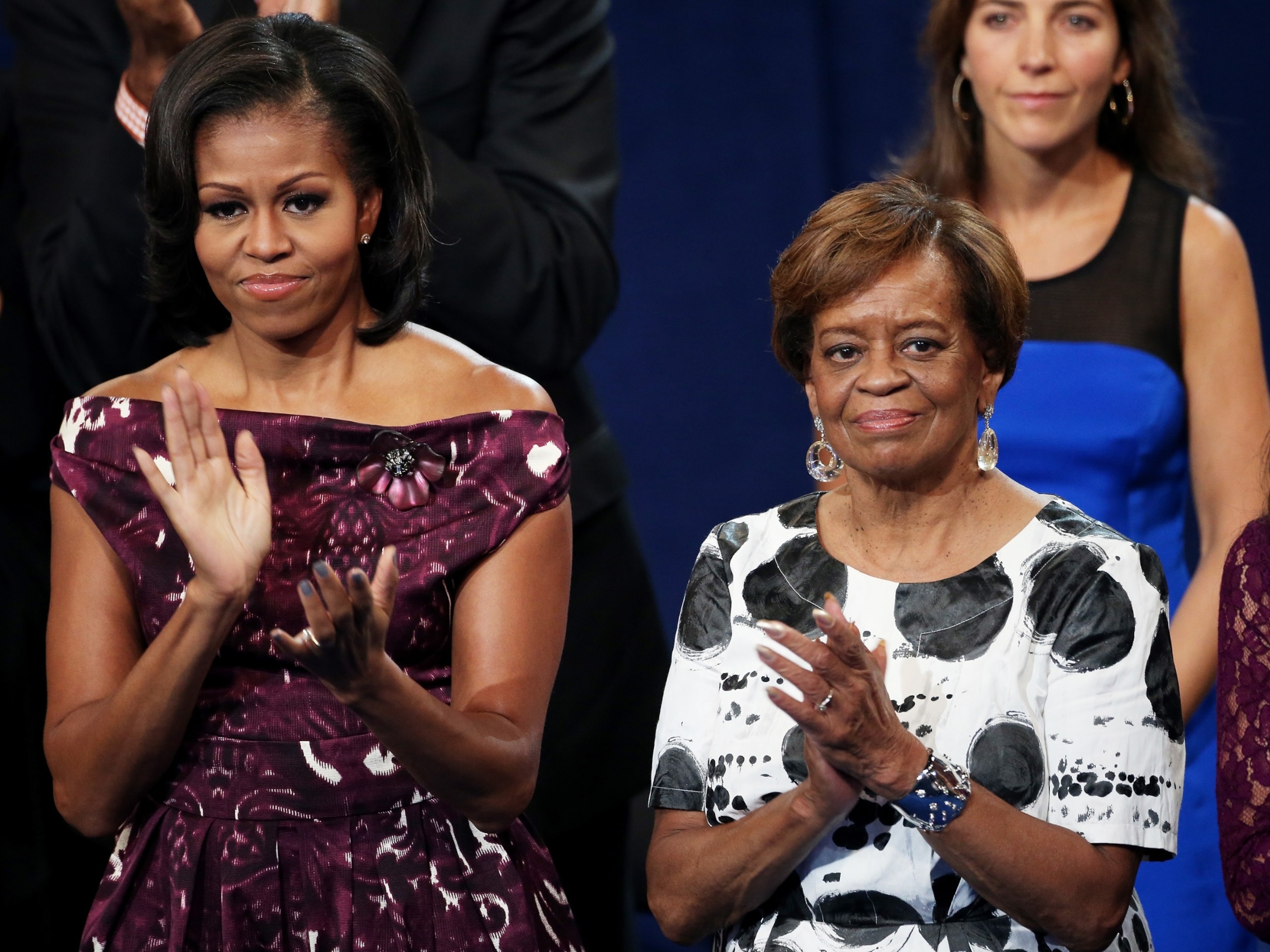 PHOTO: In this Sept. 6, 2012, file photo, First lady Michelle Obama applauds with her mother Marian Robinson during the final day of the Democratic National Convention, in Charlotte, North Carolina. 