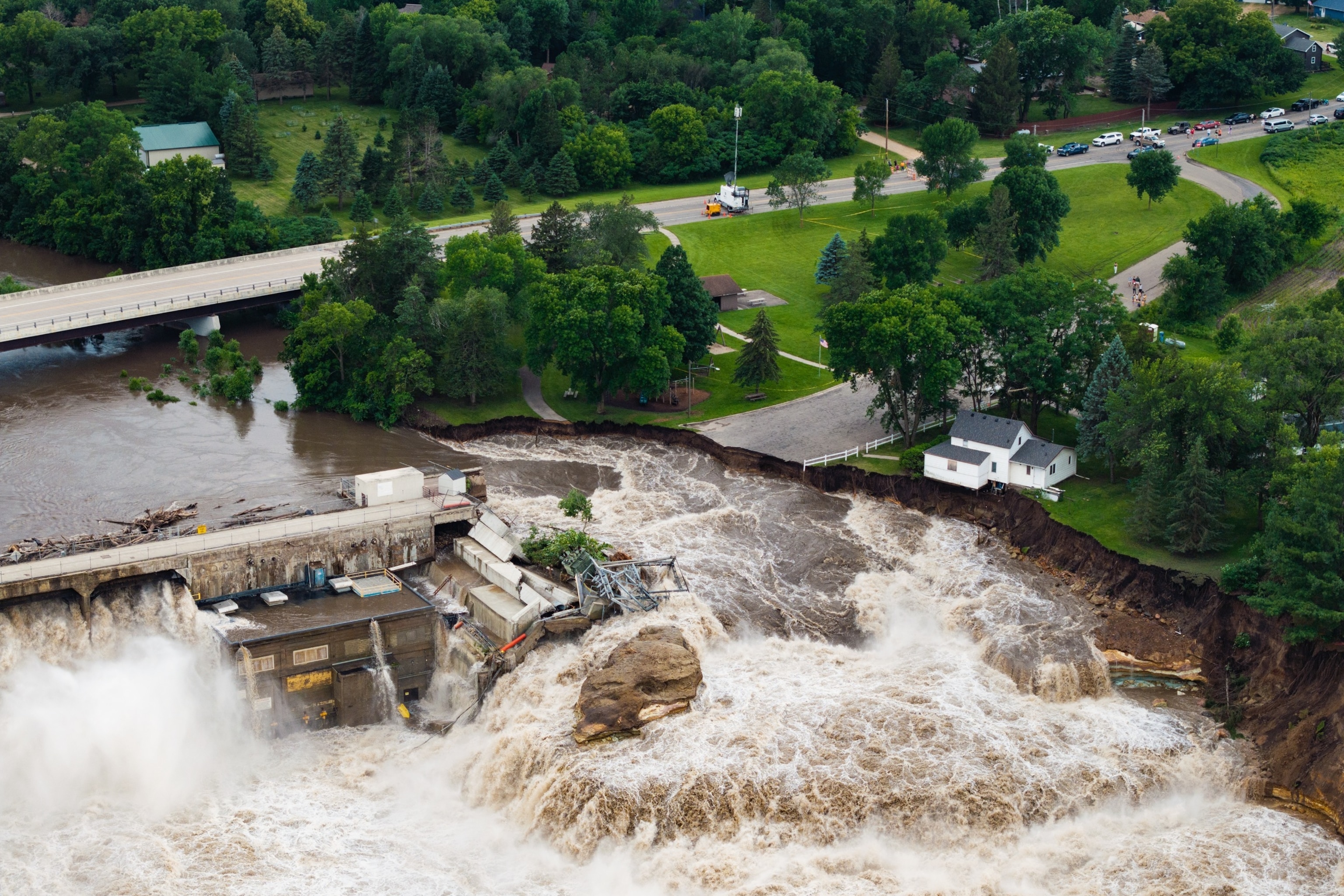 PHOTO: High water levels at the Rapidan Dam on the Blue Earth River in Mankato, Minn., June 24, 2024.