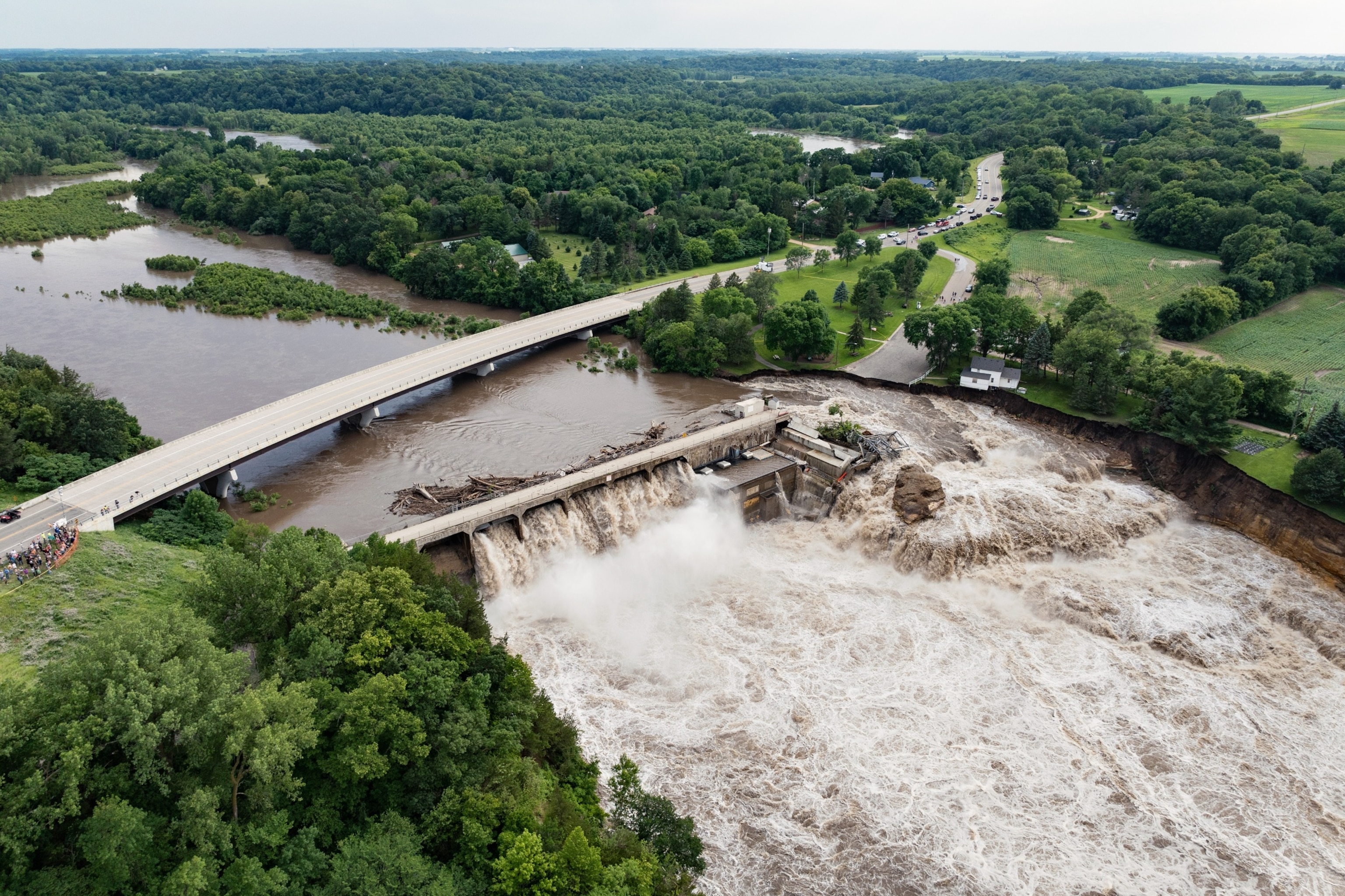 PHOTO: High water levels at the Rapidan Dam on the Blue Earth River in Mankato, Minn., June 24, 2024. 