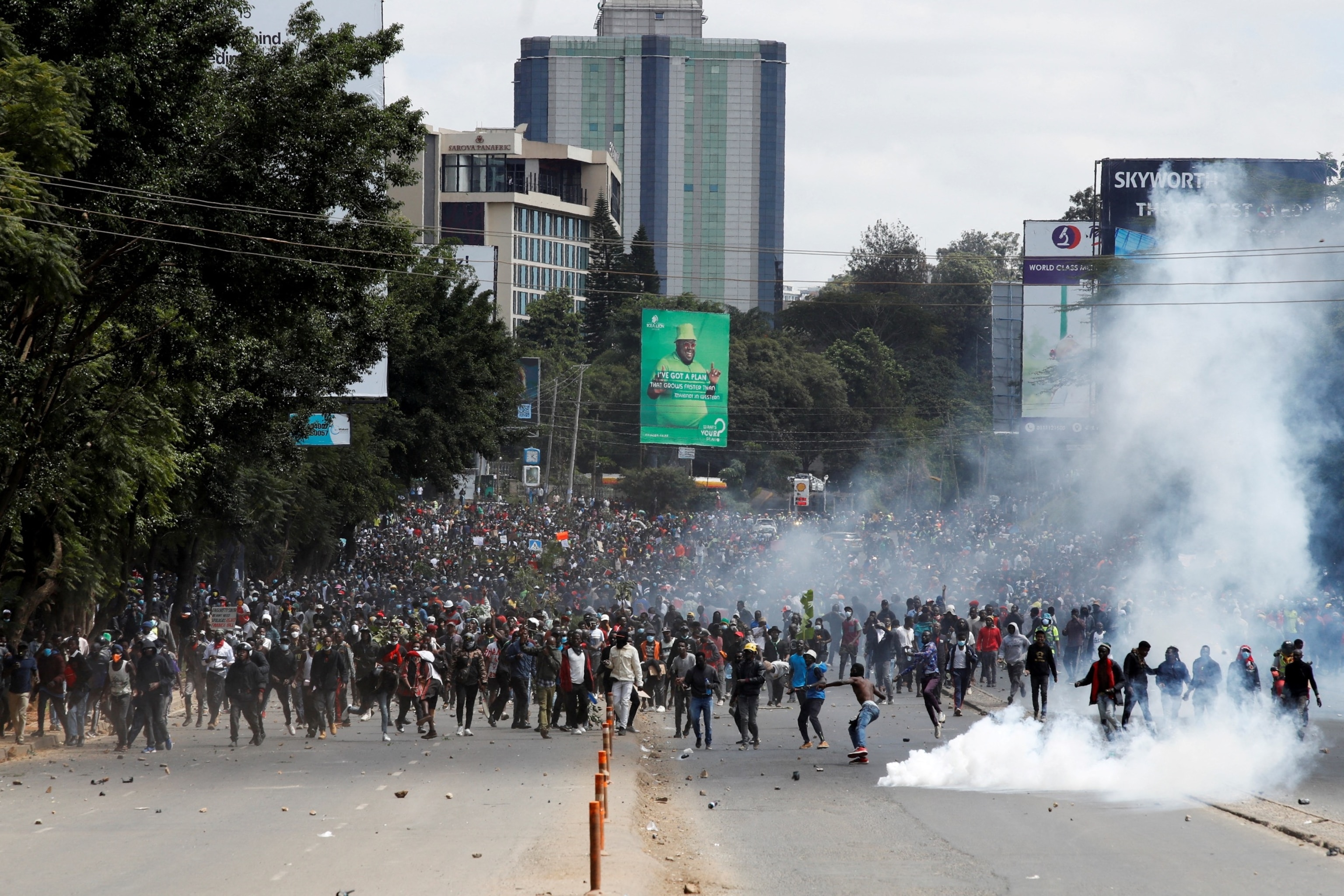 PHOTO: People attend a demonstration against Kenya's proposed finance bill 2024/2025 in Nairobi, Kenya, June 25, 2024.