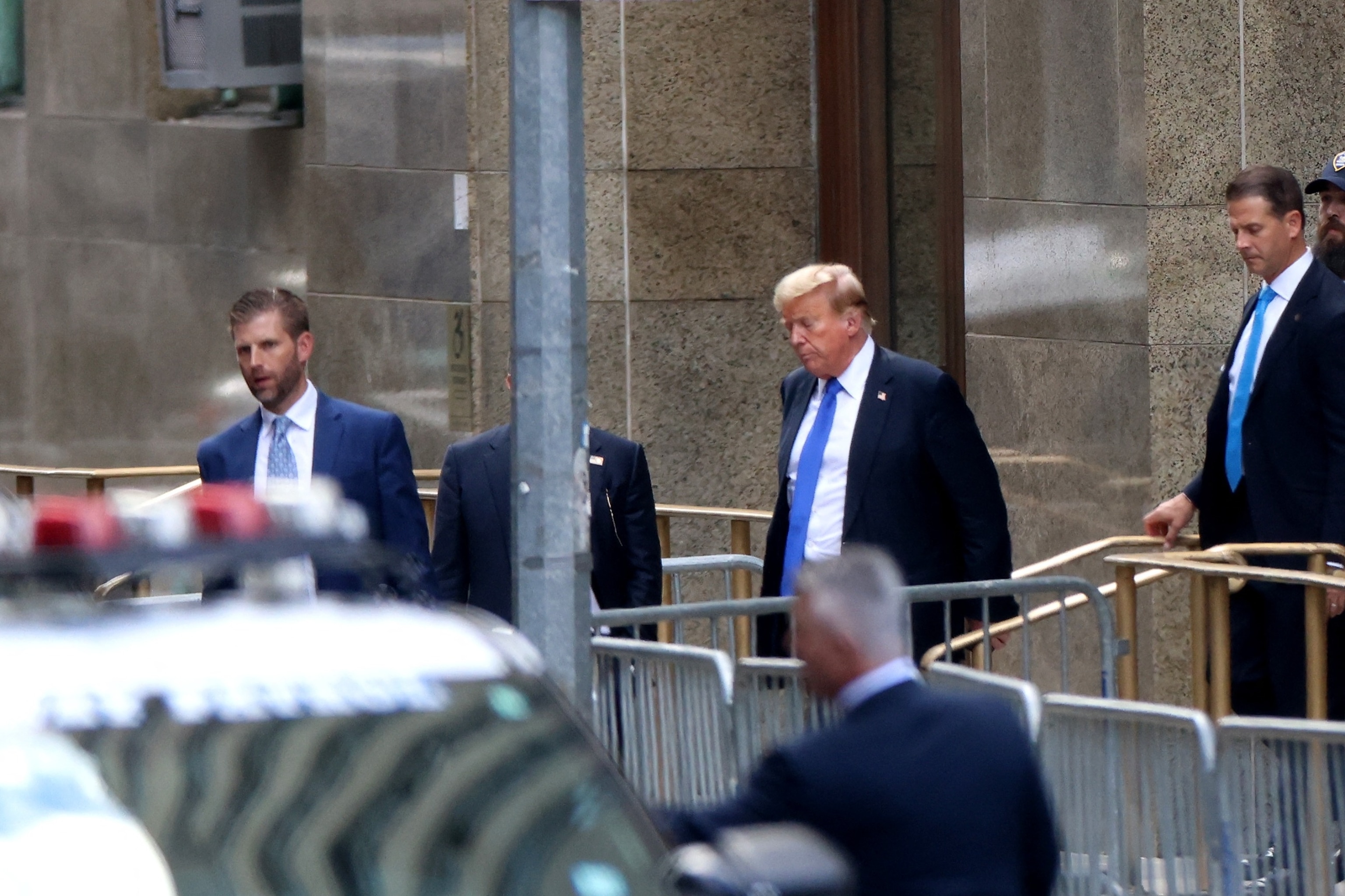 PHOTO: Former President and Republican presidential candidate Donald Trump leaves Manhattan Criminal Court after he was convicted in his criminal trial in New York, May 30, 2024. 