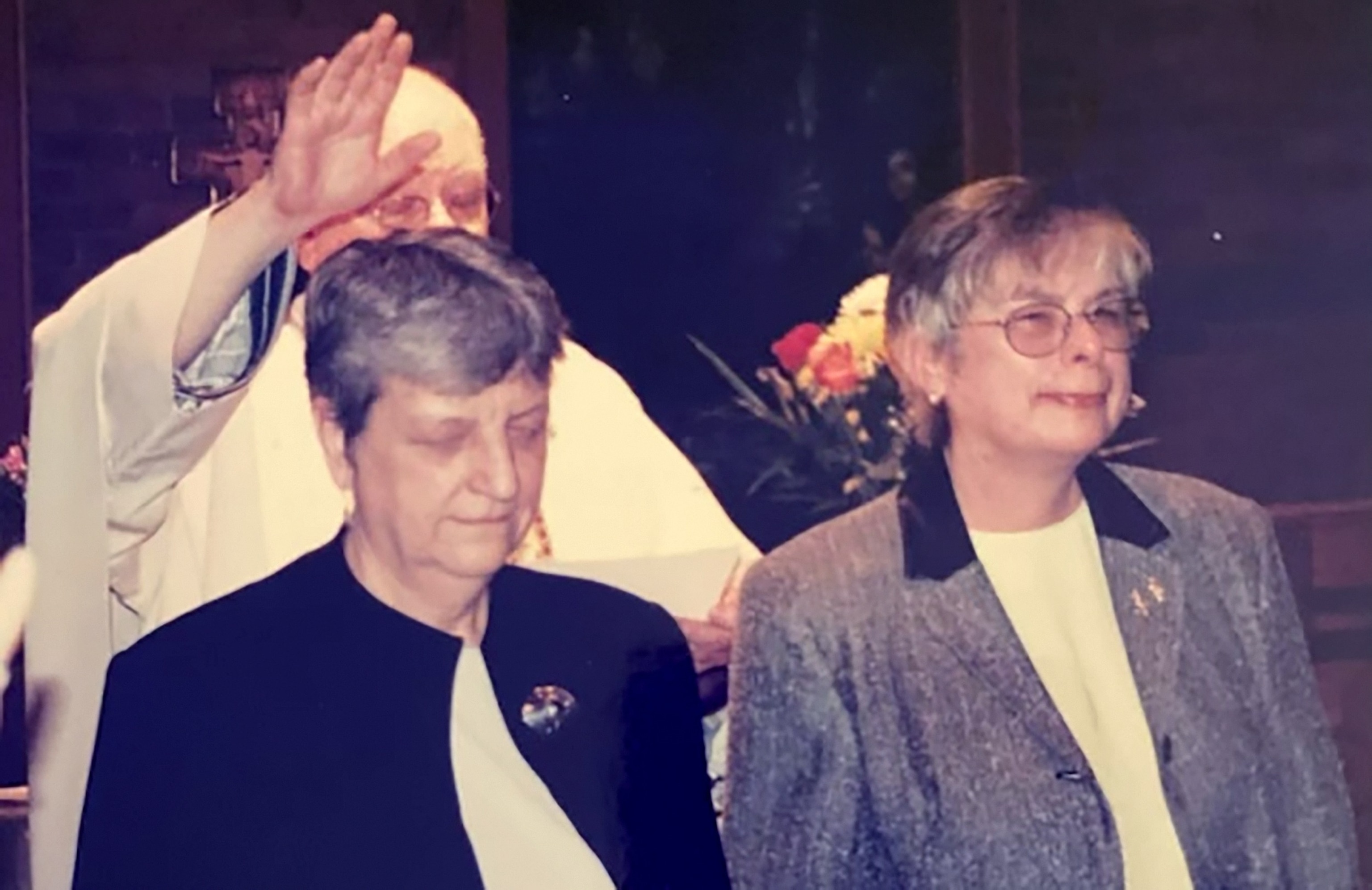 PHOTO: Roe Sauerzopf and Paula Acuti celebrate 25 years together with a marriage ceremony at the Church of St. Francis Xavier in 2004.