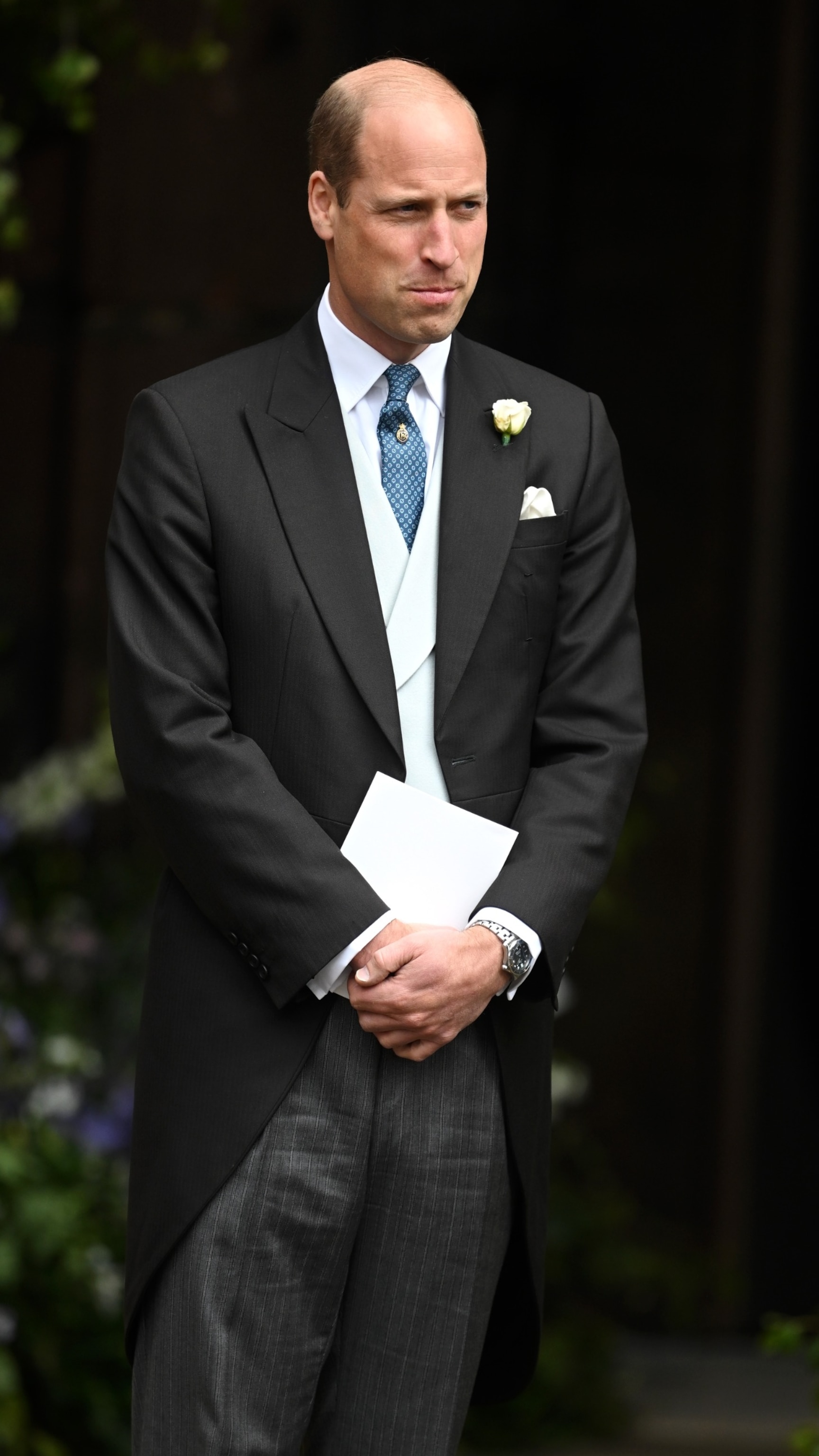 PHOTO: Prince William, Prince of Wales departs the wedding of The Duke of Westminster and Olivia Grosvenor, Duchess of Westminster at Chester Cathedral on June 7, 2024 in Chester, England.