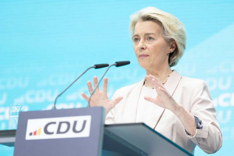 BERLIN, GERMANY - JUNE 10: Ursula von der Leyen, German Christian Democrats (CDU) member and President of the European Commission, speaks during a press conference after a meeting of the CDU leadership the day after European parliamentary elections on June 10, 2024 in Berlin, Germany. The CDU won 30% of the vote yesterday, coming in a strong first place finish, far ahead of the individual parties of Germany’s three-party coalition government, including the German Social Democrats (SPD) of Chancellor Olaf Scholz. Voters across member states of the European Union cast their ballots over the last four days to elect representatives to the next European Parliament. (Photo by Maja Hitij/Getty Images)