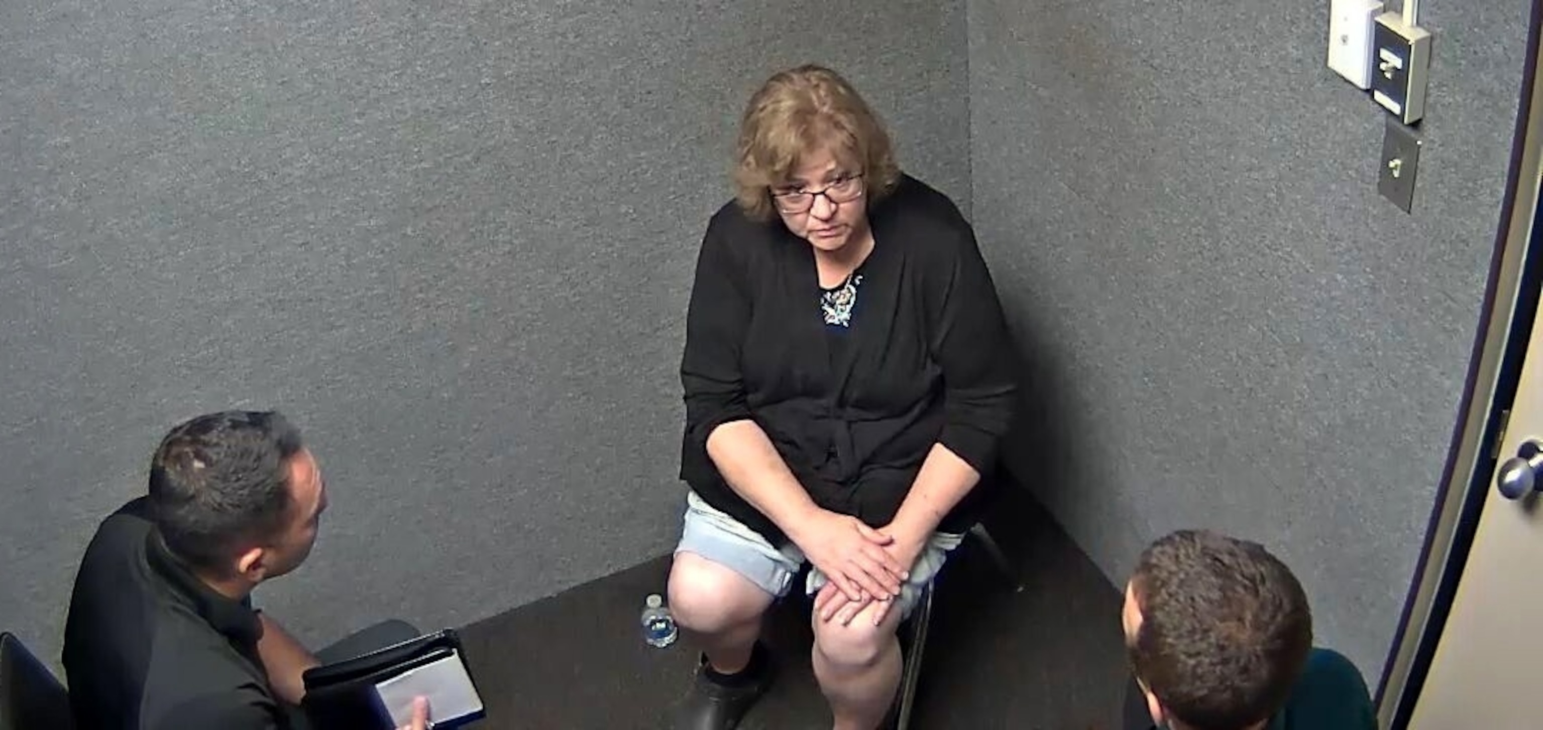 PHOTO: Video released by the Marion County Sheriff's Office shows detectives interrogating Susan Lorincz on June 6, 2023, moments before she is arrested for the fatal shooting of her neighbor, Ajike "AJ" Owens.