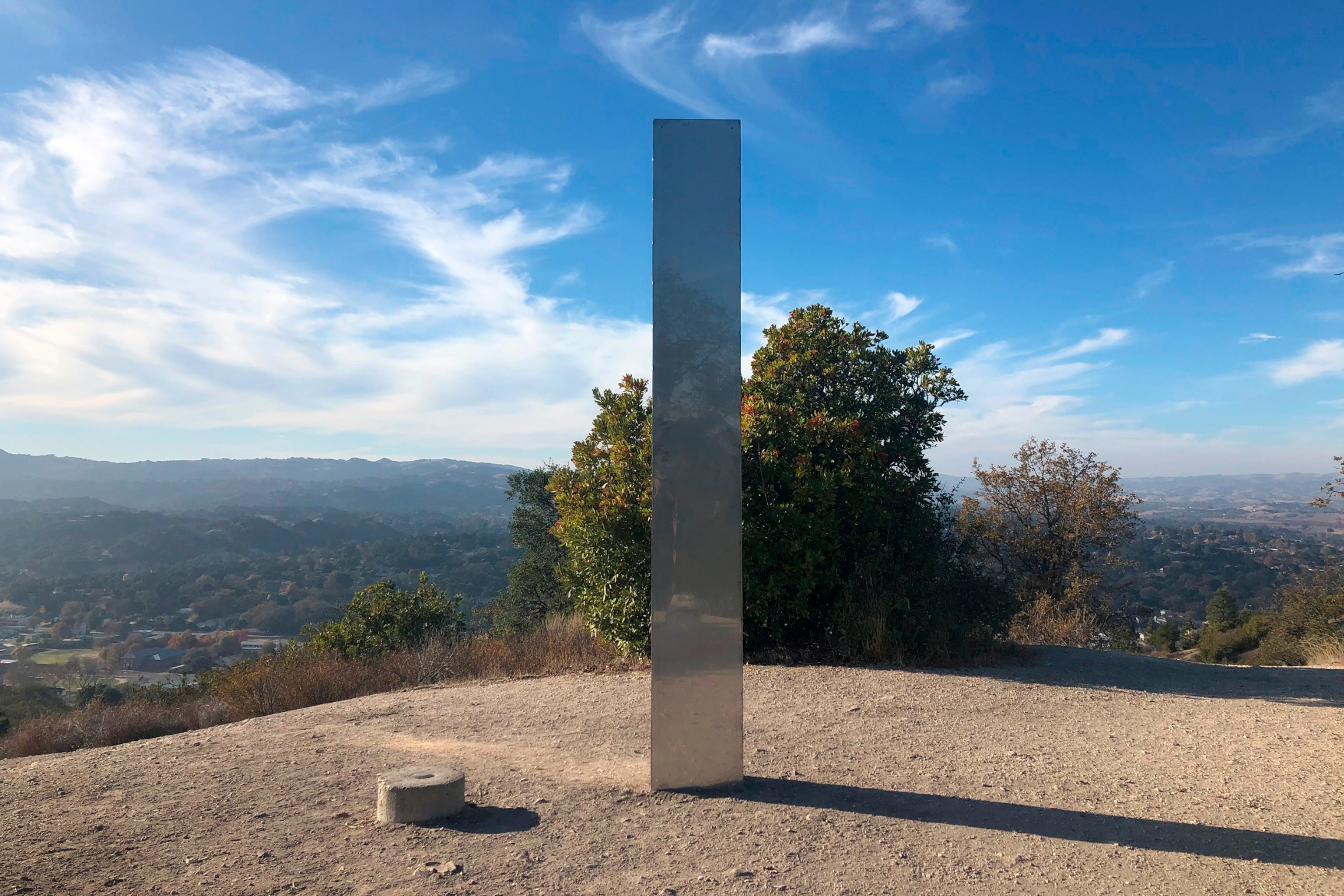 PHOTO: In this Dec. 2, 2020, file photo, a monolith stands on a Stadium Park hillside in Atascadero, Calif.