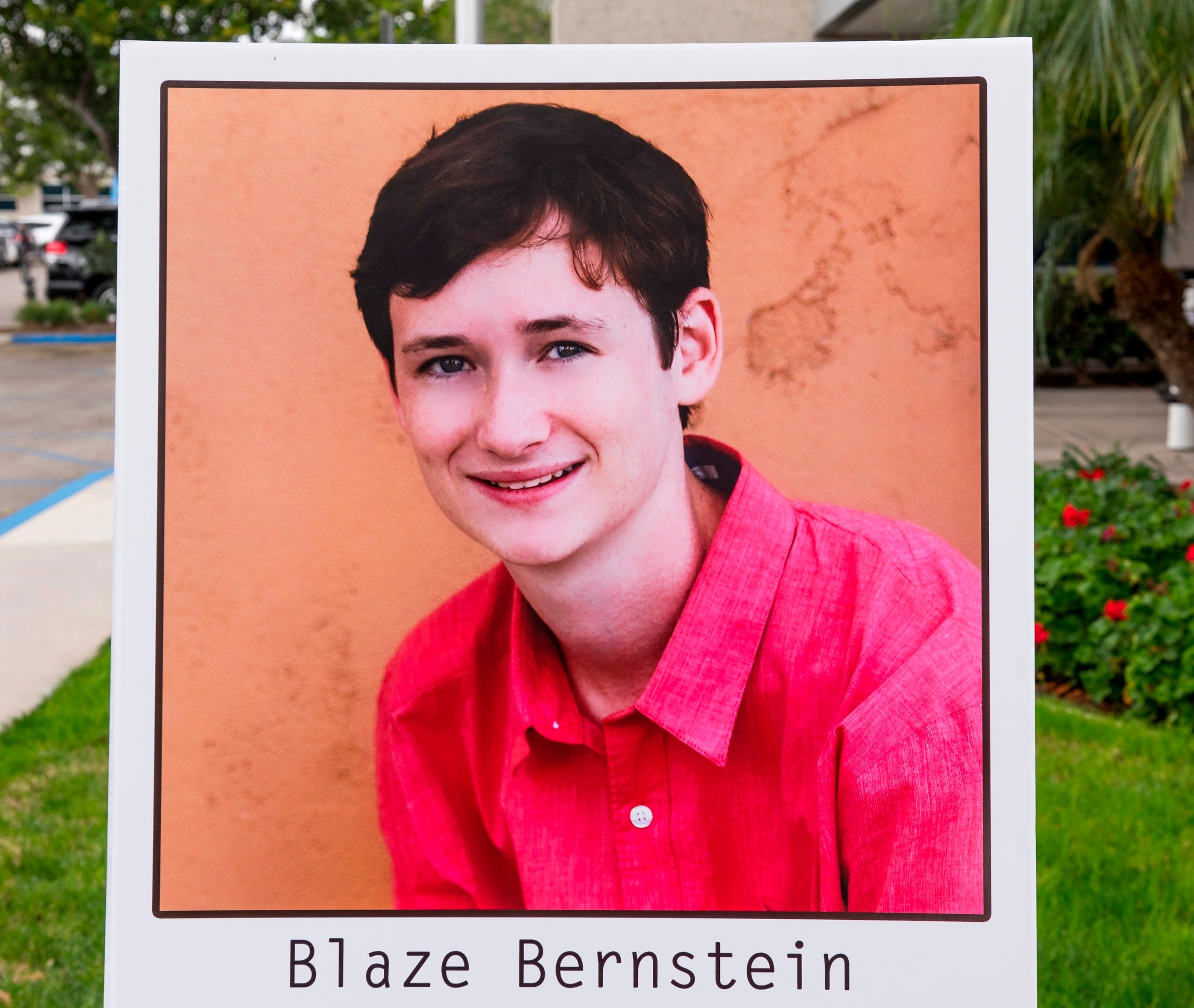 PHOTO: In this Jan. 10, 2018, file photo, a poster with the family photo of Blaze Bernstein was on display at a press conference at the Orange County Sheriff's Department in Lake Forest, Calif.