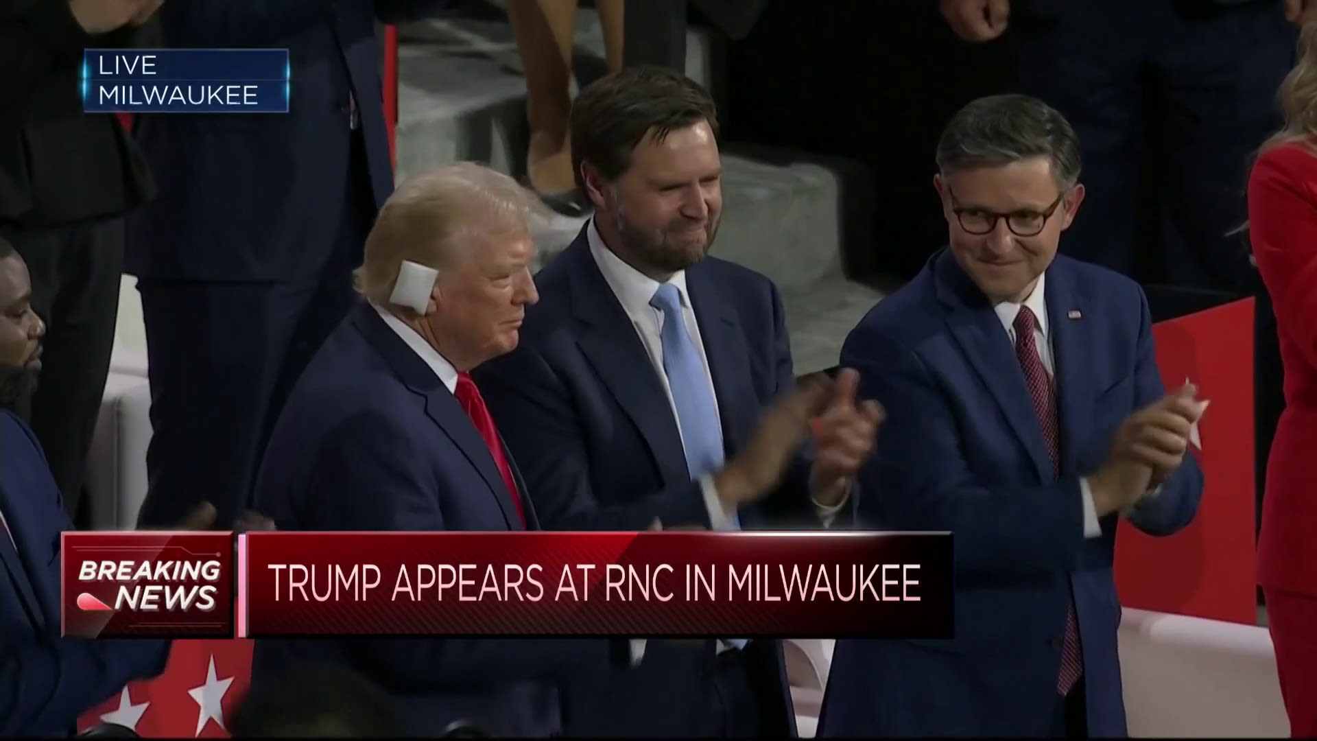 Trump attends Republican convention in his first public appearance since assassination attempt