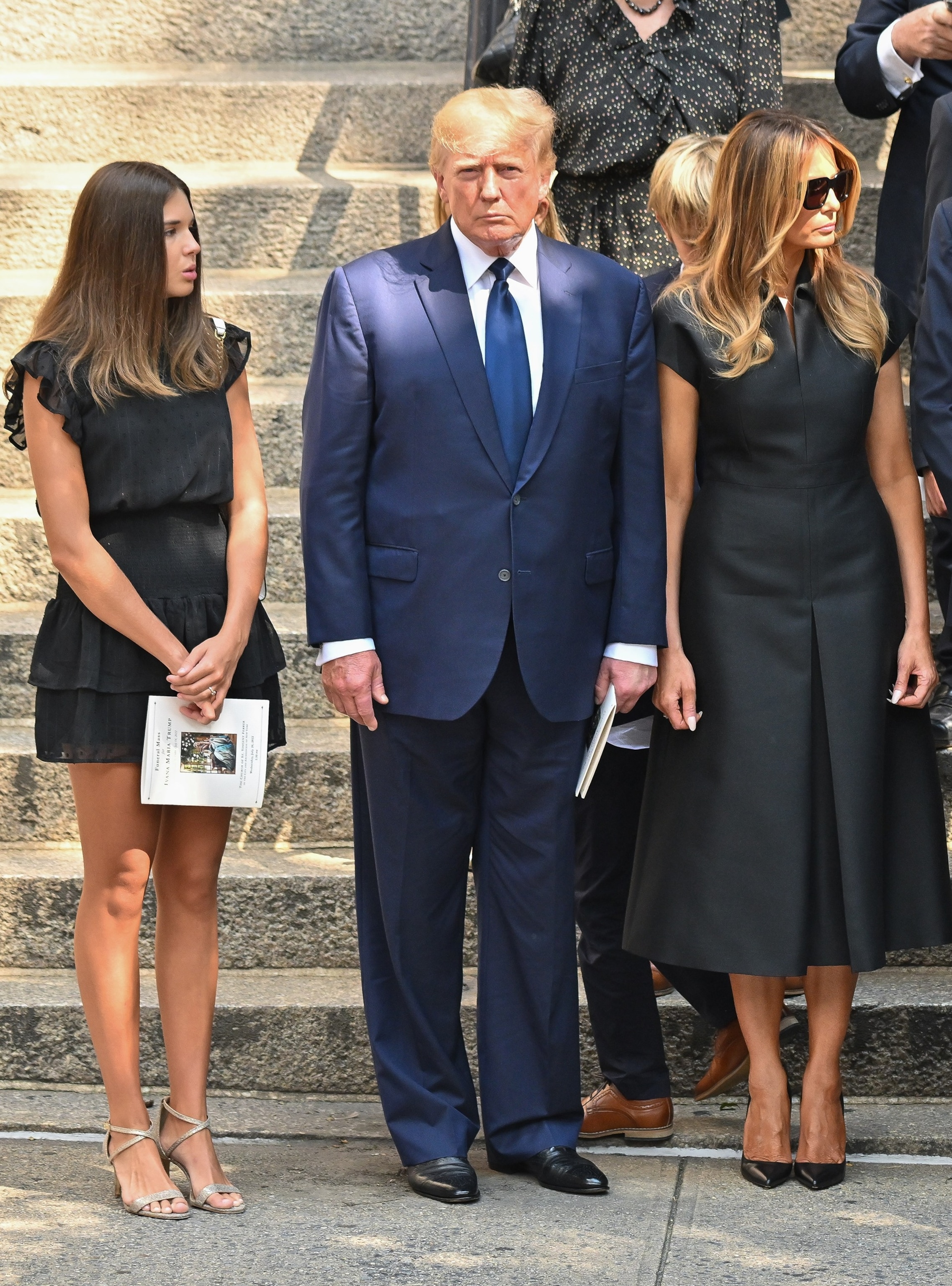 PHOTO: Kai Madison Trump, former President Donald Trump and former first lady Melania Trump are seen at the funeral of Ivana Trump on July 20, 2022 in New York City. 