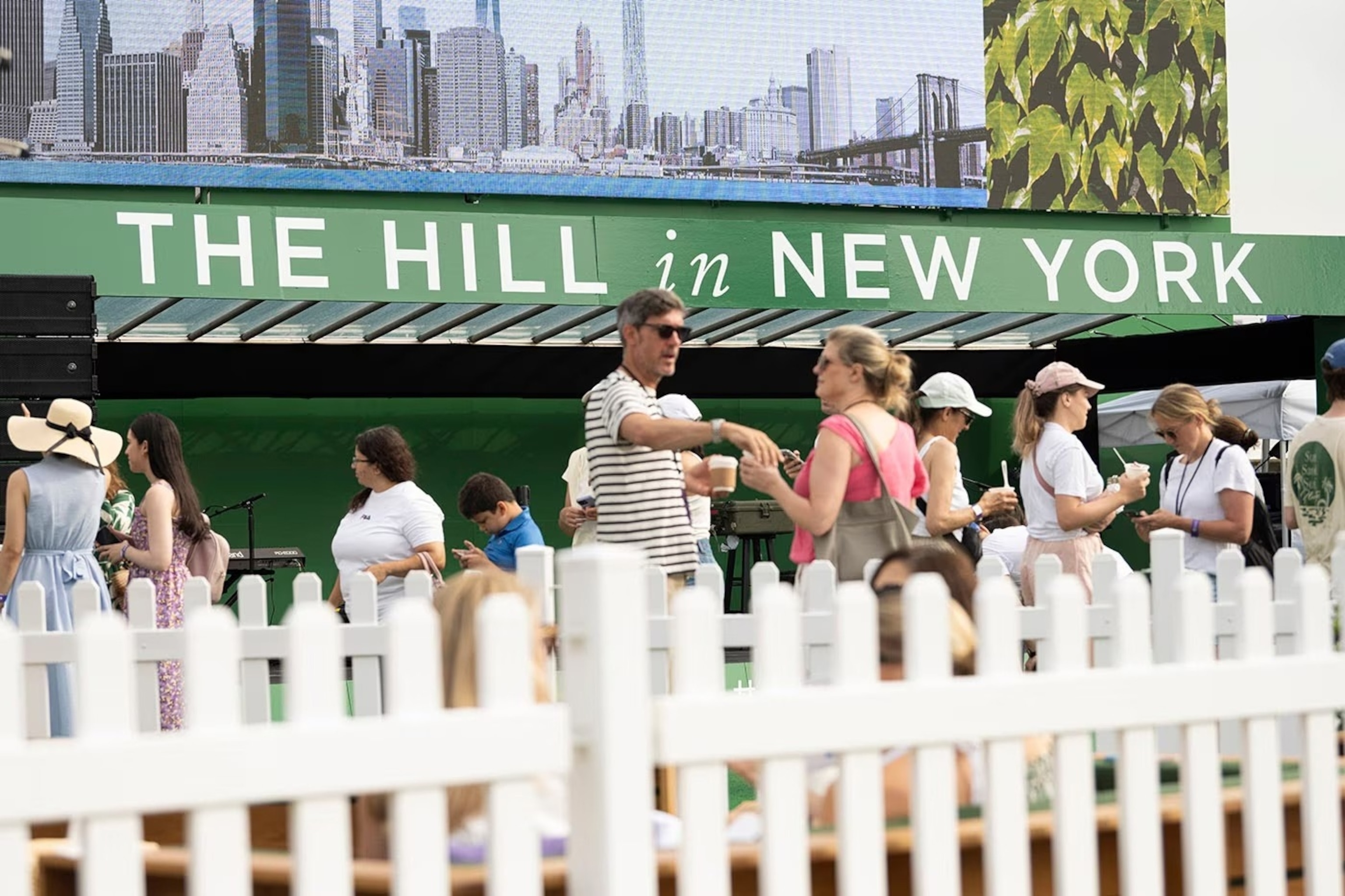 PHOTO: Fans gather across the pond in Brooklyn Bridge Park to experience a taste of Wimbledon at The Hill in New York.