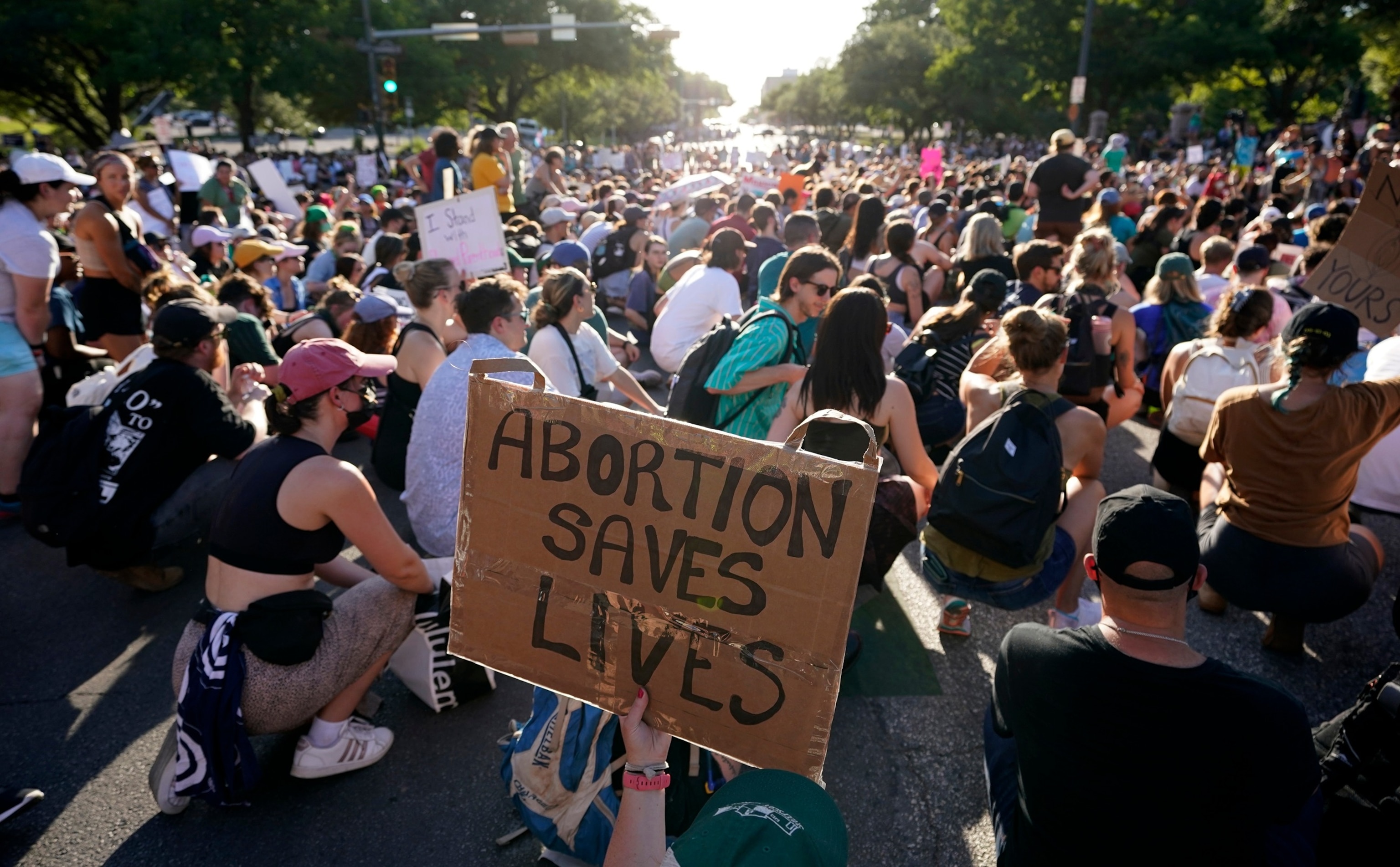 PHOTO: Demonstrators march and gather near the Texas Capitol following the U.S. Supreme Court's decision to overturn Roe v. Wade, June 24, 2022, in Austin.