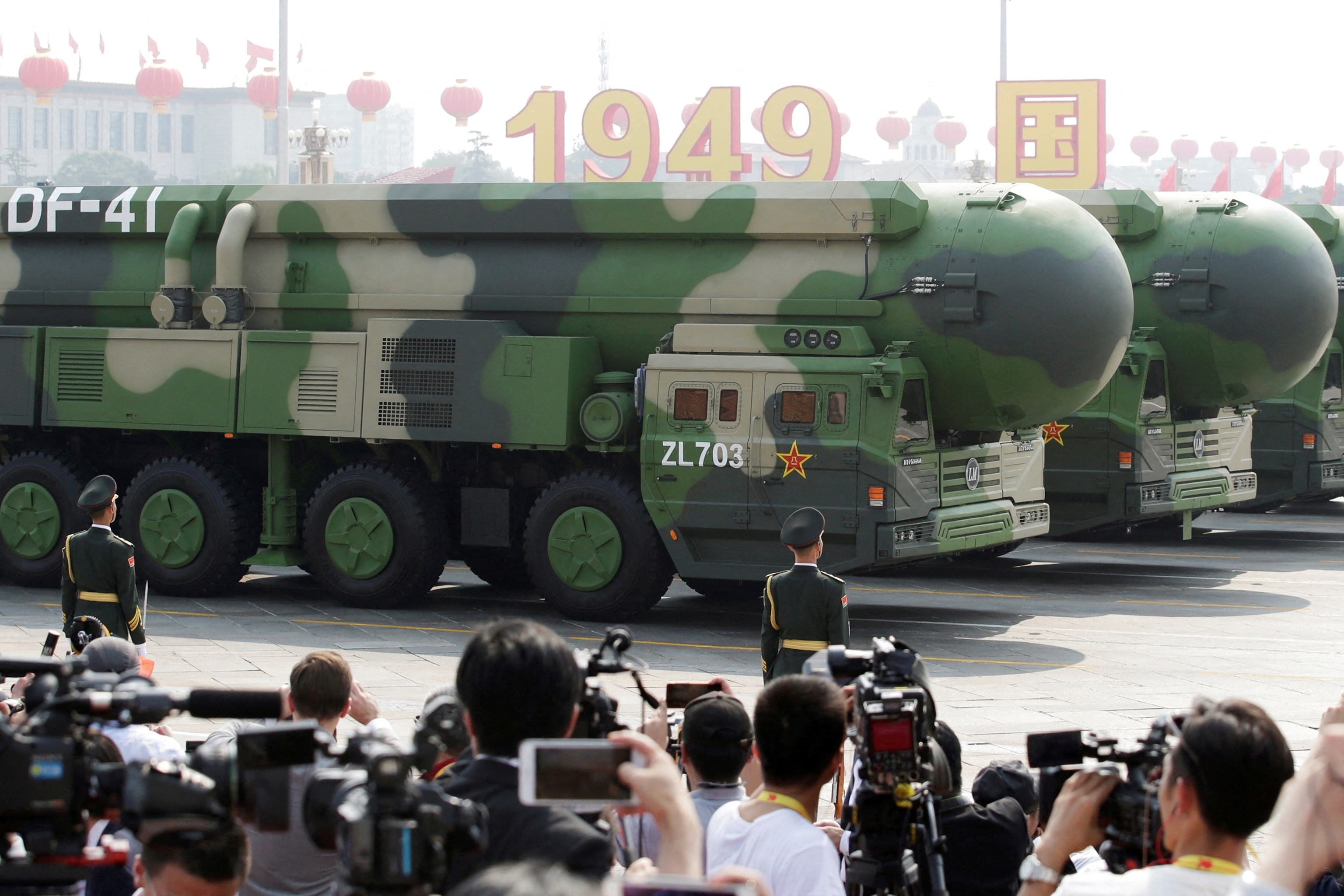 PHOTO: Military vehicles carrying DF-41 intercontinental ballistic missiles travel past Tiananmen Square during the military parade marking the 70th founding anniversary of People's Republic of China, on its National Day in Beijing, China October 1, 2019.