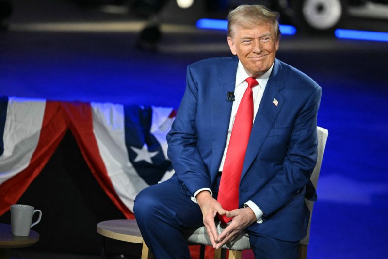 Former US President and Republican presidential candidate Donald Trump takes part in a town hall moderated by Fox News broadcaster Sean Hannity at the New Holland Arena in Harrisburg, Pennsylvania, on September 4, 2024. (Photo by Mandel NGAN / AFP) (Photo by MANDEL NGAN/AFP via Getty Images)